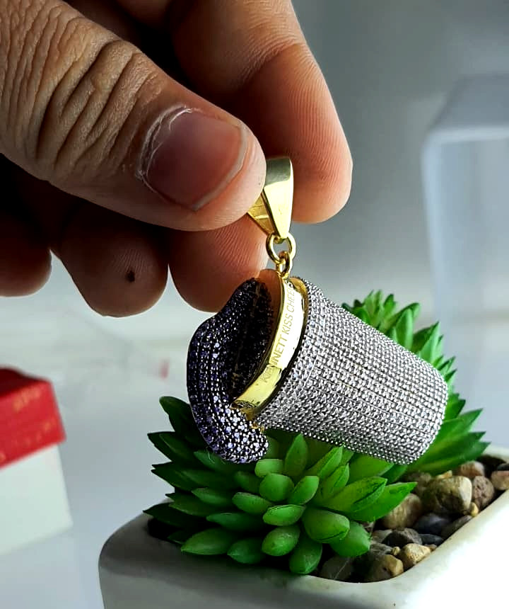 Coffee Cup Pendant Round Cut Lab Created Amethyst Diamond 14k Yellow Gold Plated