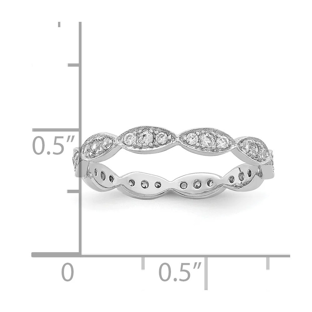 Sterling Silver Rhodium-Plated Fancy Scalloped CZ Band