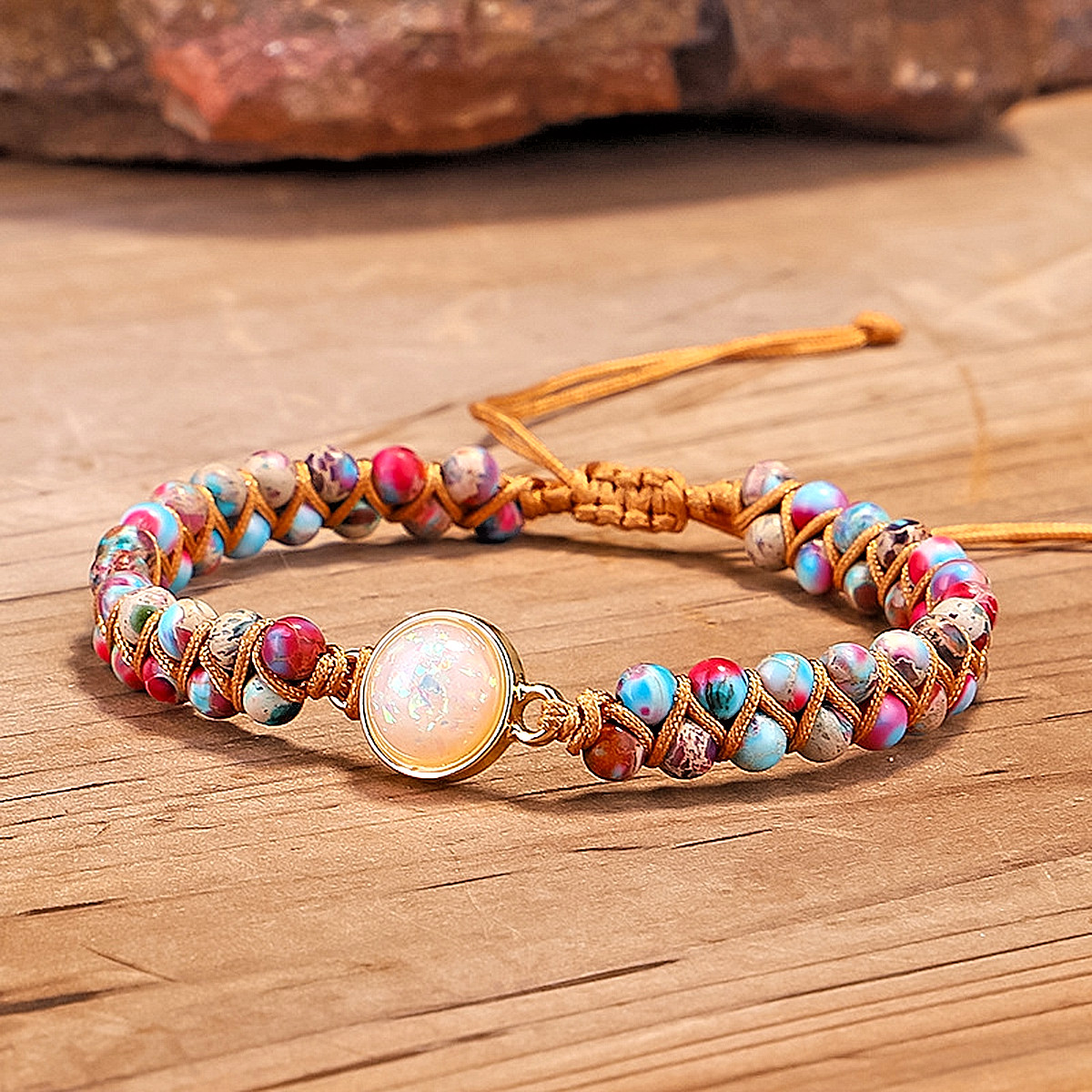 Galaxy Sea Sediment Jasper Opal Double Braided Bracelet Healing Crystal Gifts
