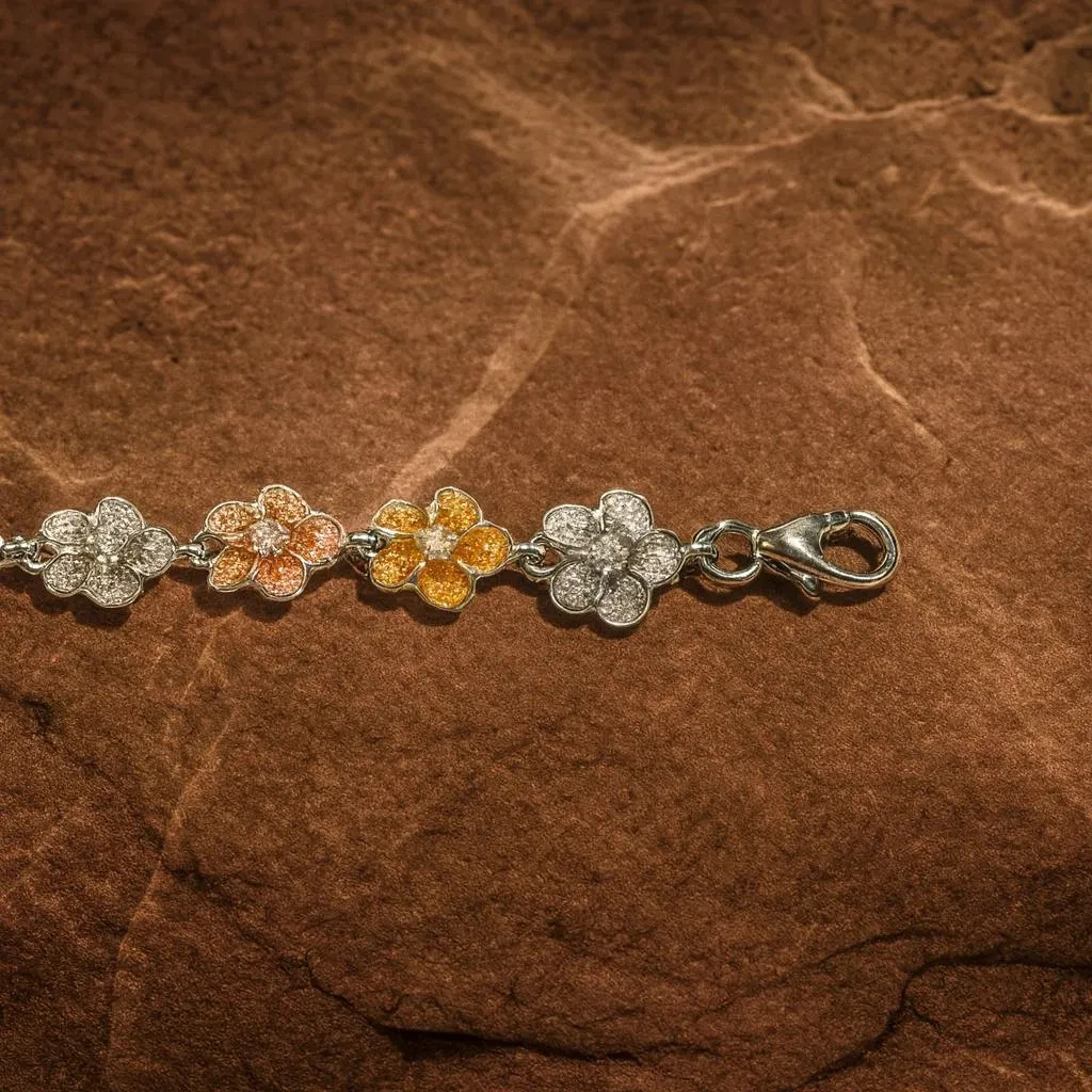 Hawaiian Sterling Silver Tri-Color Gold Plated Plumeria Bracelet CZ Prong Gems