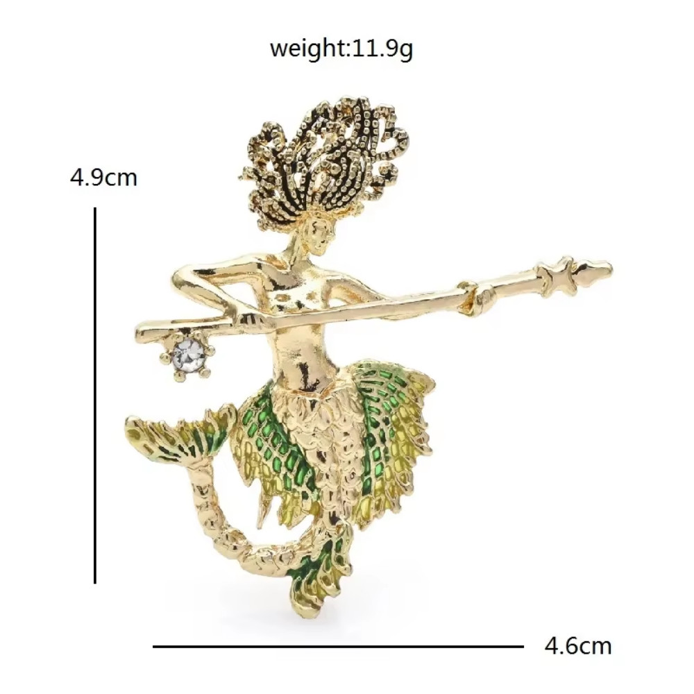 Vintage Style Mermaid Brooch Rhinestone Gold Pin Sea Siren Ocean Summer Jewelry