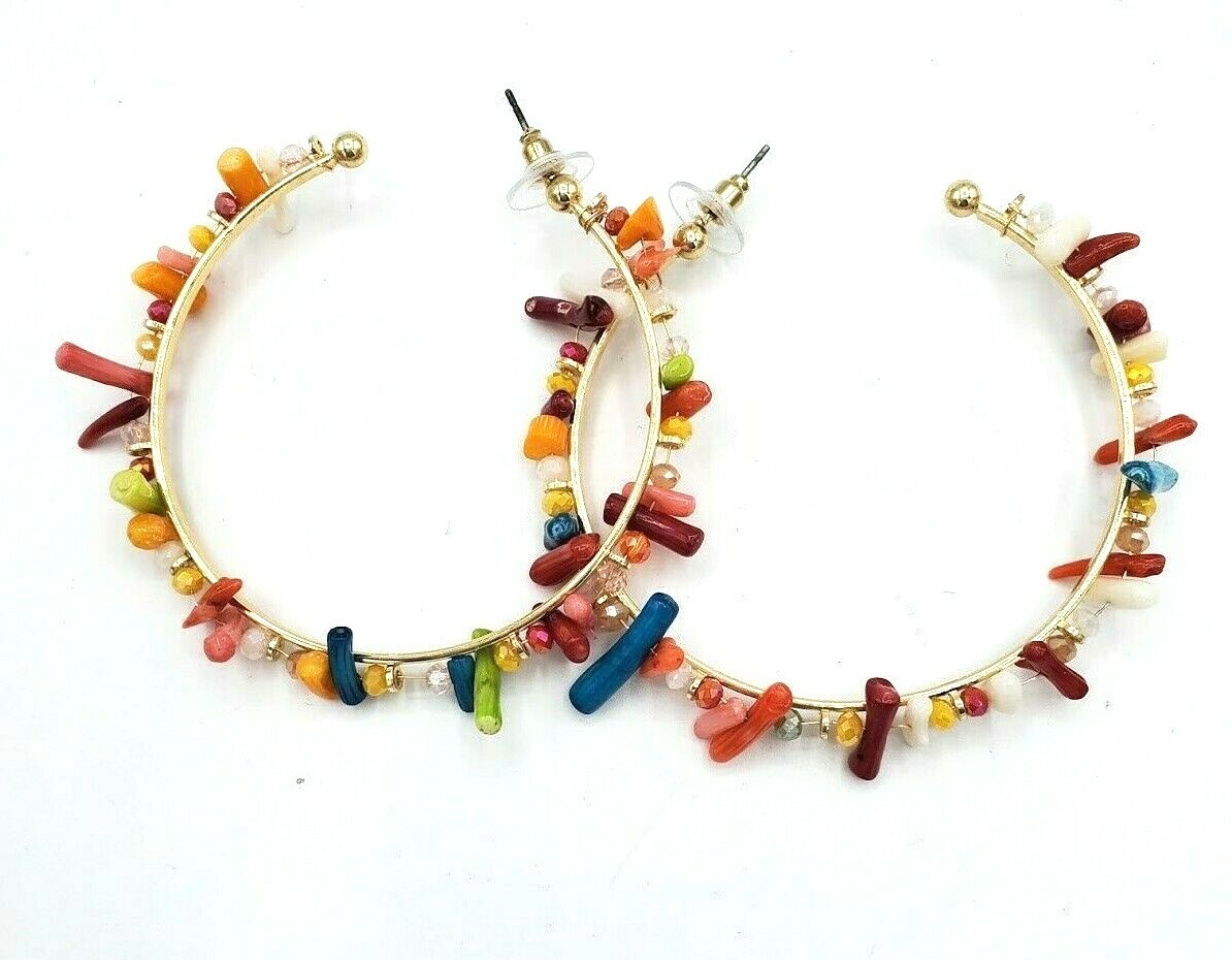 Boho Hoop Earrings Fashion Beaded Round Statement Stud Retro Multicolor
