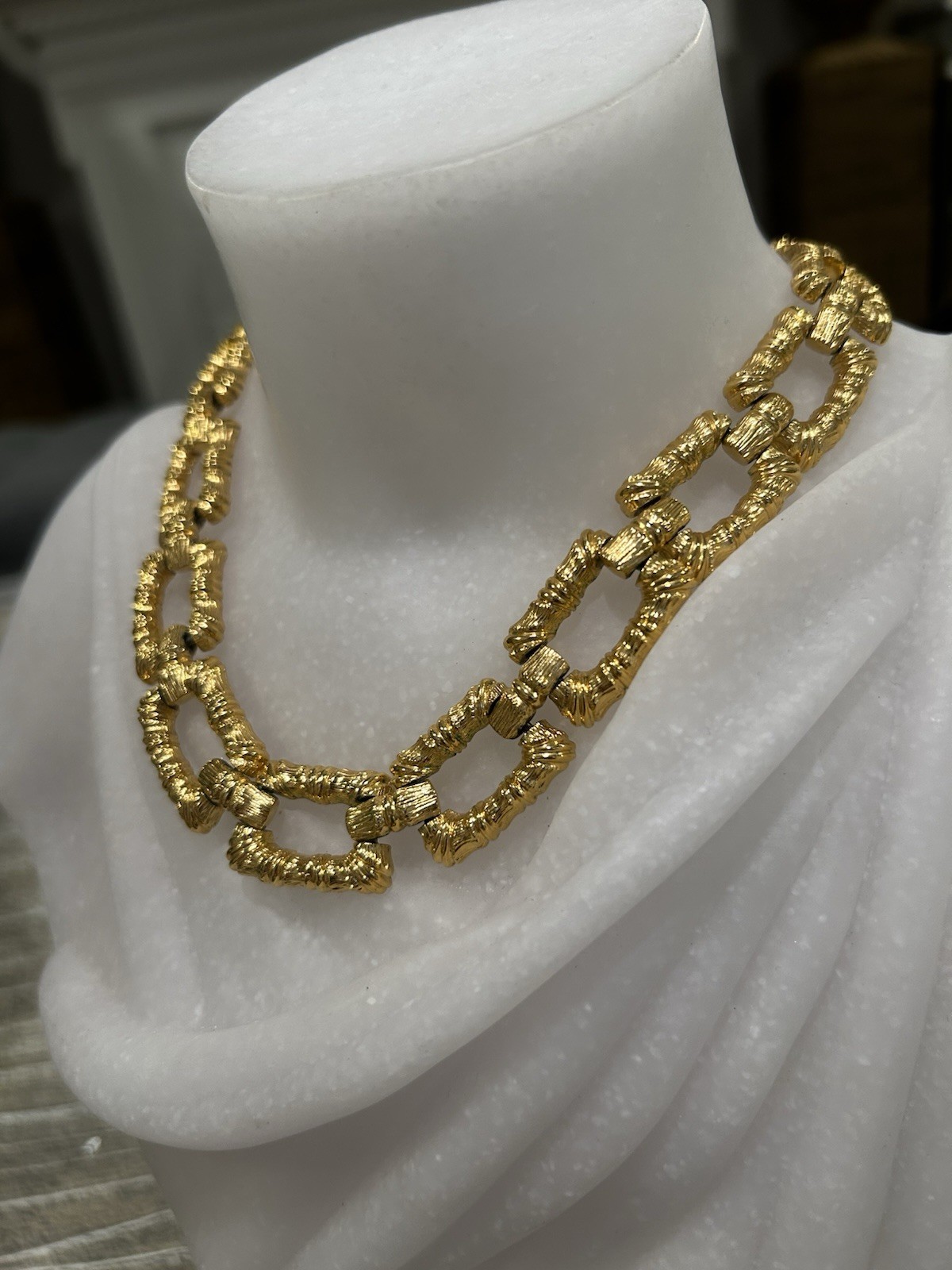 Vintage Gold Bamboo Statement Choker Necklace Heavyweight Unique 1970’s