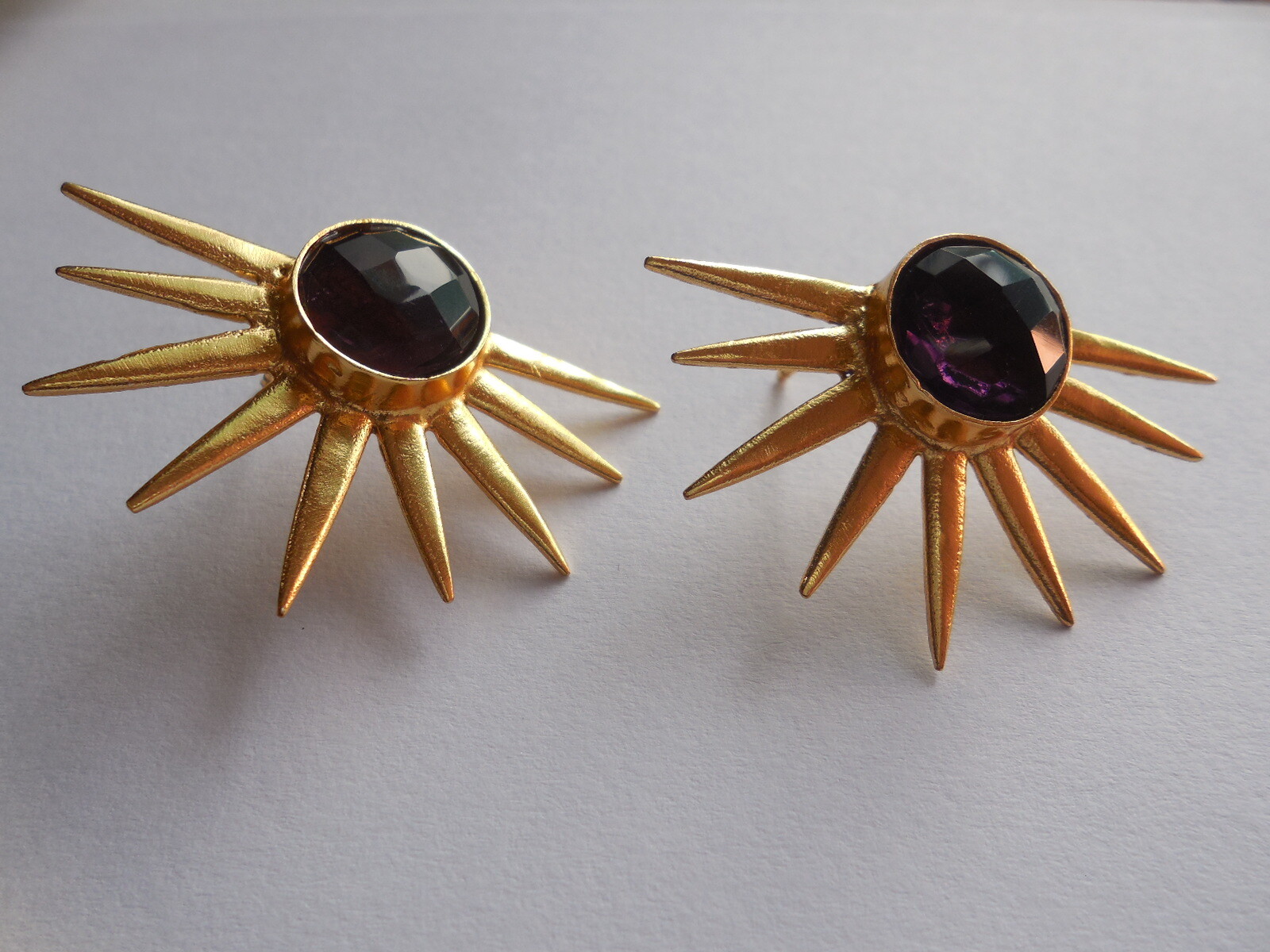 Hydro Amethyst Quartz Sun Earring, Faceted Stud,Gemstone Earring,Gold Plated
