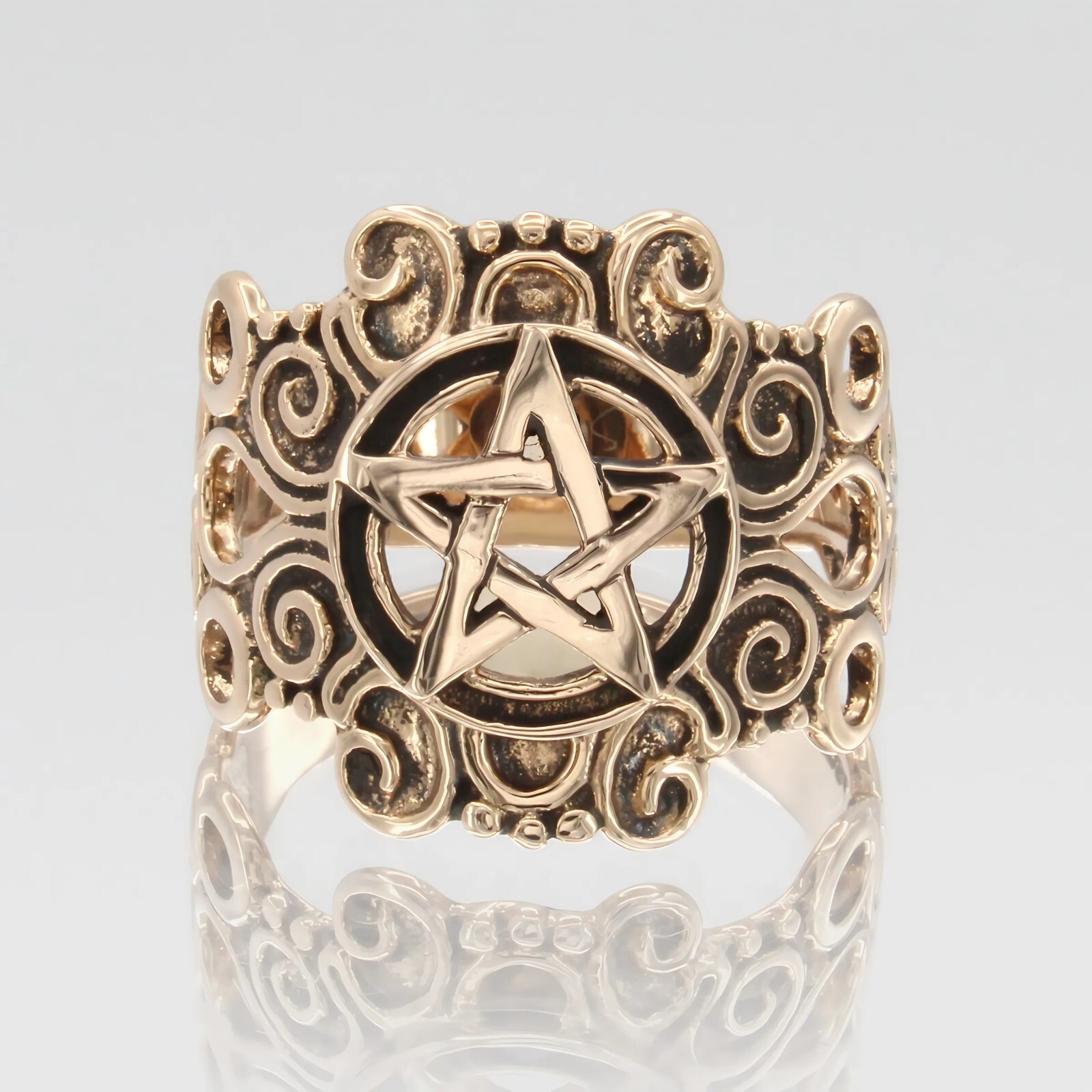Large Ornate Bronze Pentacle Ring Pentagram Witch Jewelry Wiccan Pagan Jewelry
