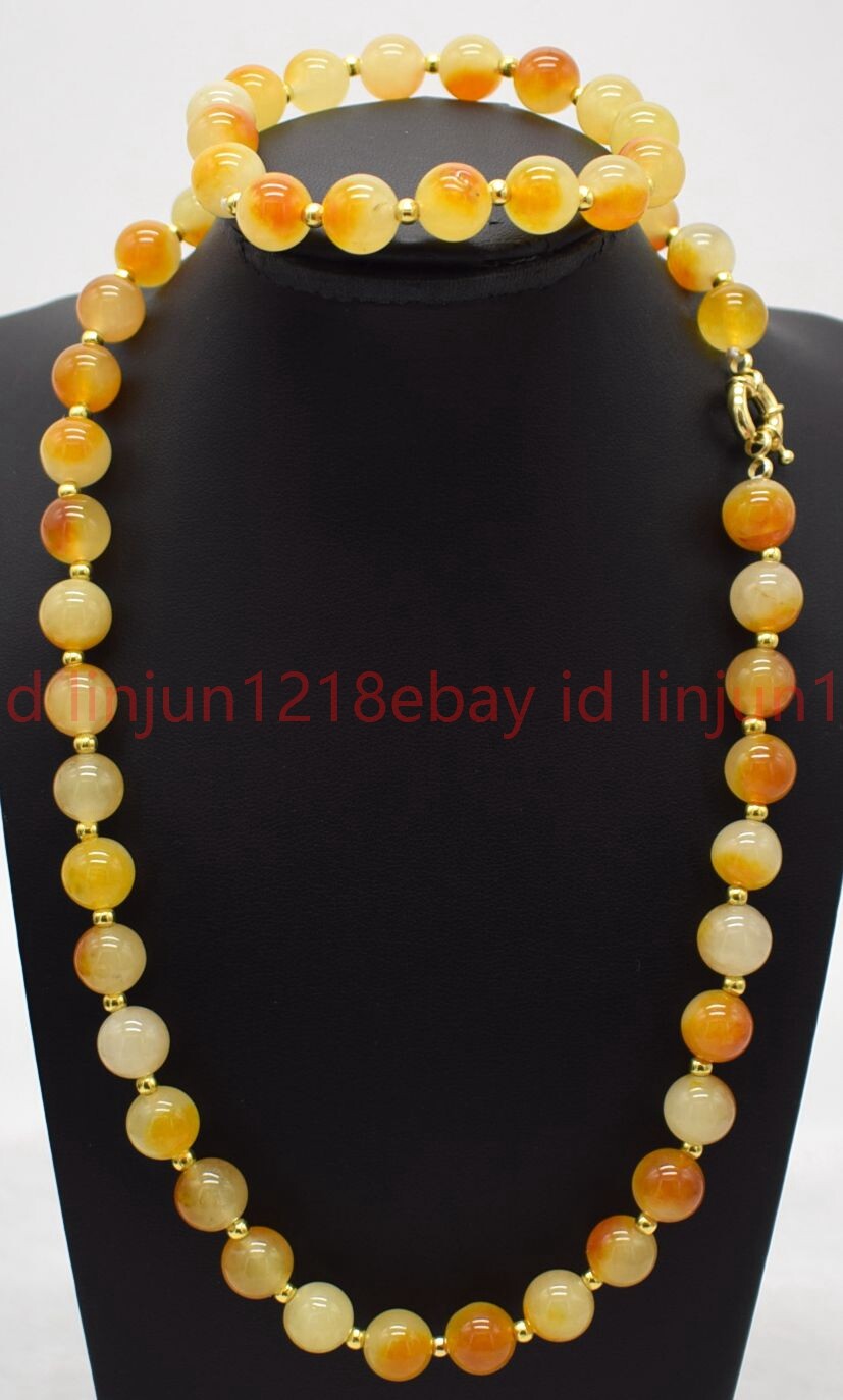 Natural 10mm Yellow Multicolor Jade gems Round Beads Necklace Bracelet 18/7.5in