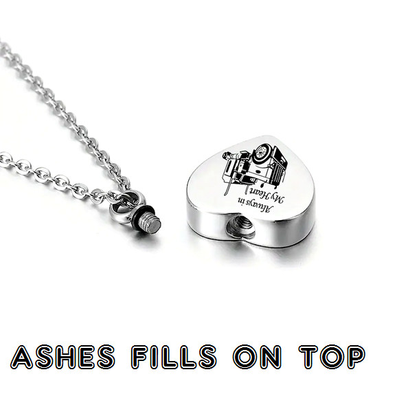 TRUCK DRIVER URN MEMORIAL ASHES HEART pendant 18″ 925 Sterling Silver Necklace