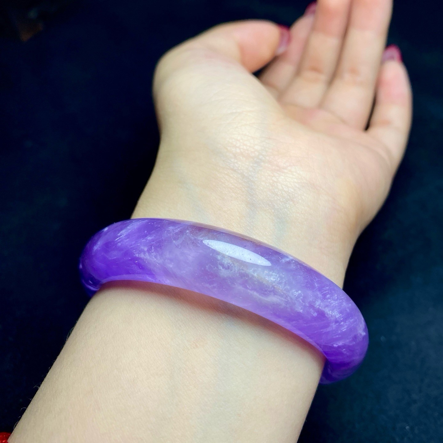59mm Natural Rare Purple Amethyst Crystal Gemstone Bangle AAAA