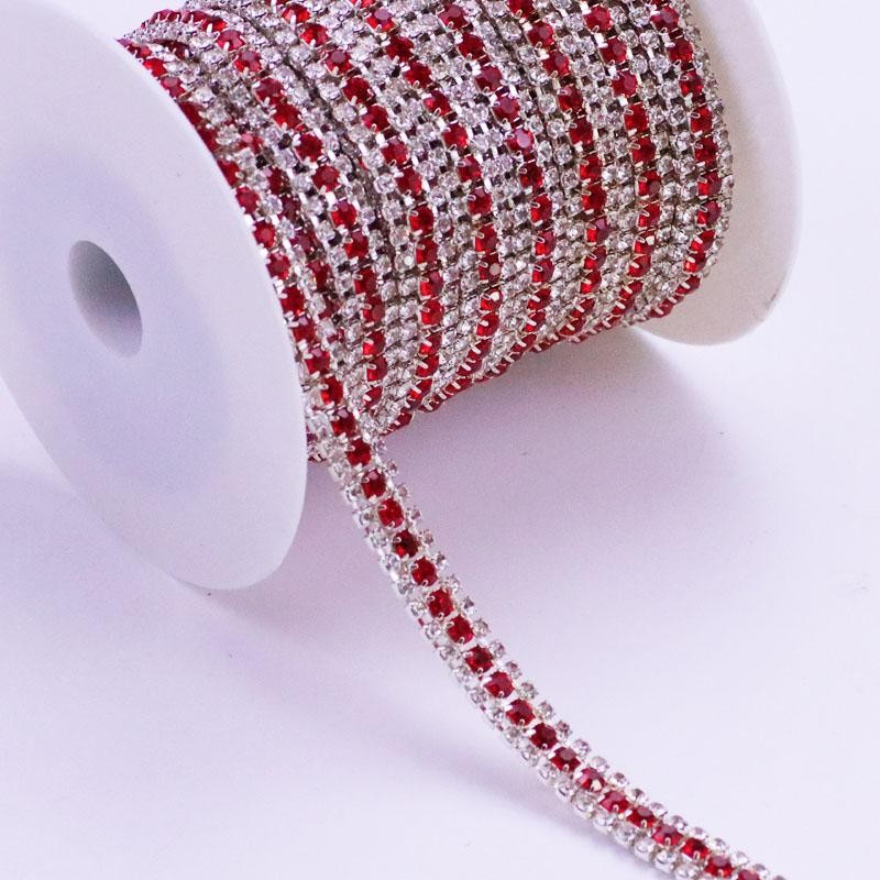 1/10 Yard 3 Rows Crystal AB Rhinestone Cup Chain Gold Silver Sew on Trim Appliq
