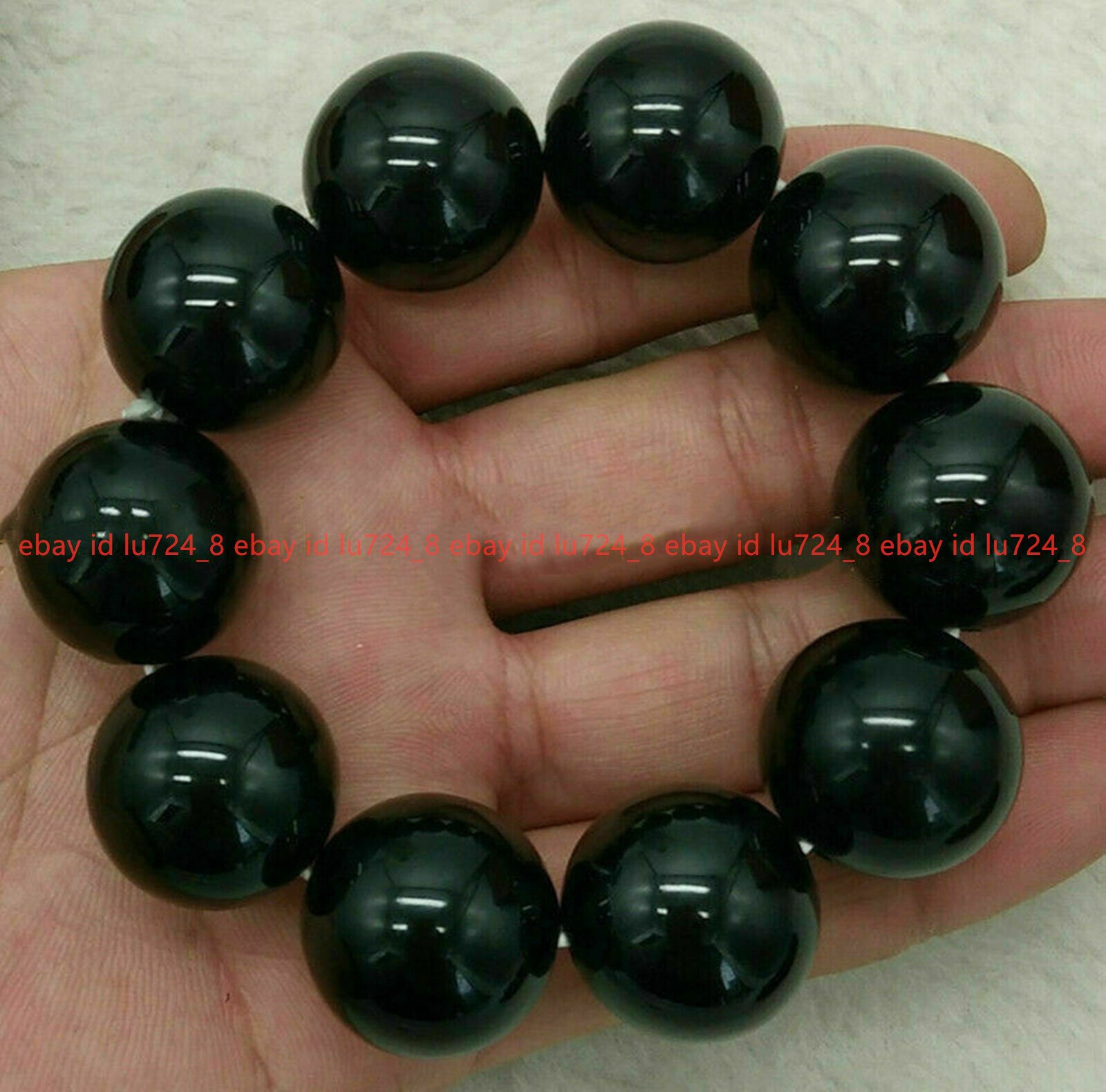 Huge 16/18/20mm Natural Black Agate Onyx Gems Round Beads Elastic Bracelets 7.5″