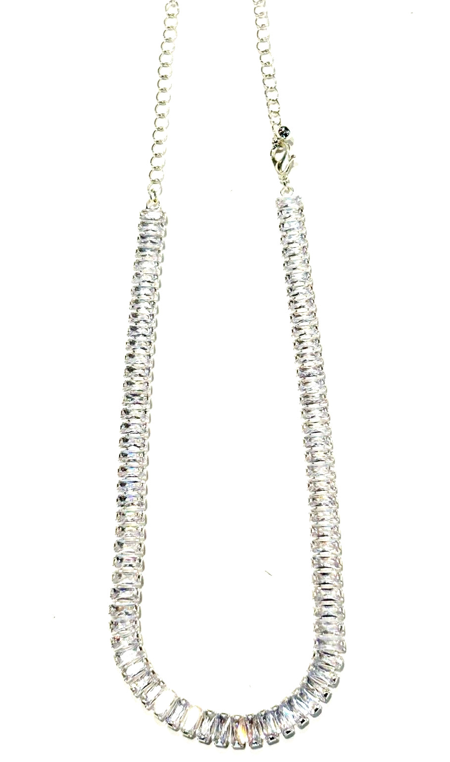 Stylish Silver Tone Choker Stylish Necklace w/ Sparkling Clear Crystal Stones