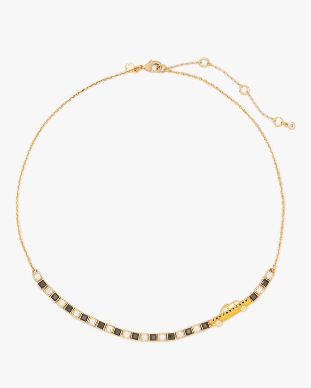 Kate Spade Hit the City Taxi Black & Cleat Cubic Zirconia Tennis Charm Necklace