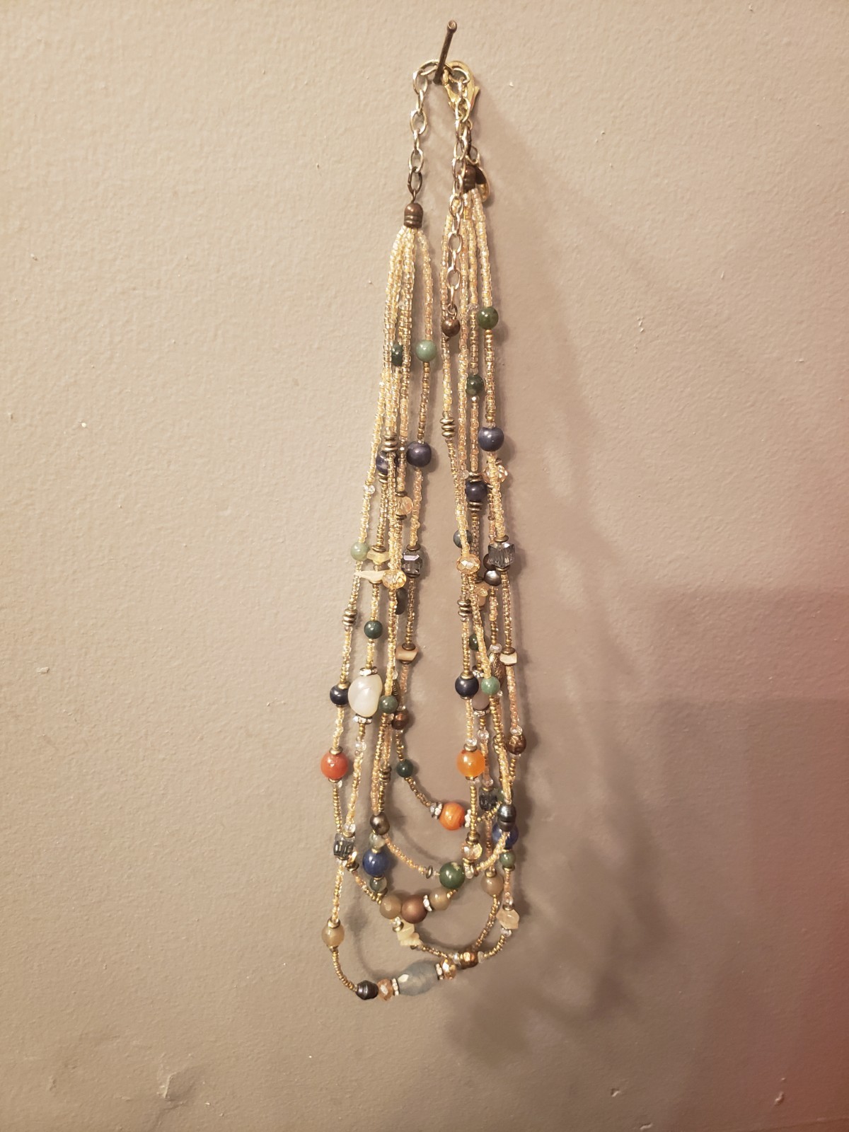 Chico 5 Strand Tourmaline, Glass, and Metallic Beads Necklace Orange Blue Green