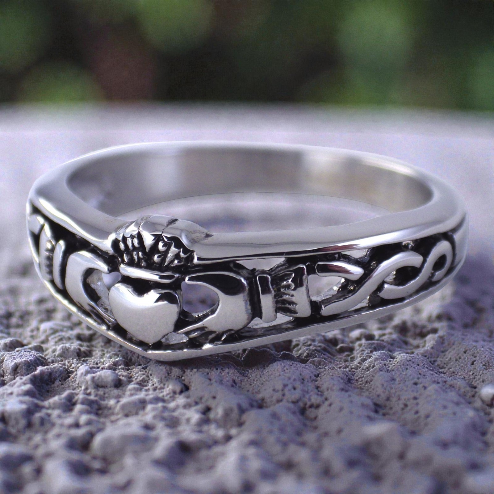 Irish Claddagh Ring Womens Silver 316L Stainless Steel Celtic Knot Wedding Band