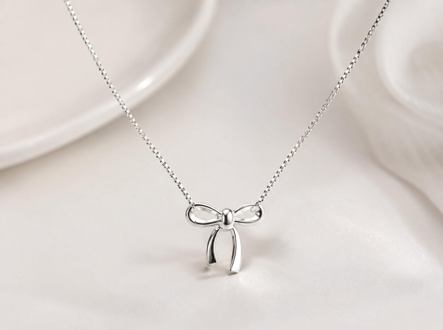 925 Sterling Silver Bow Necklace Adjustable 16-18” Minimalist Gift for Women