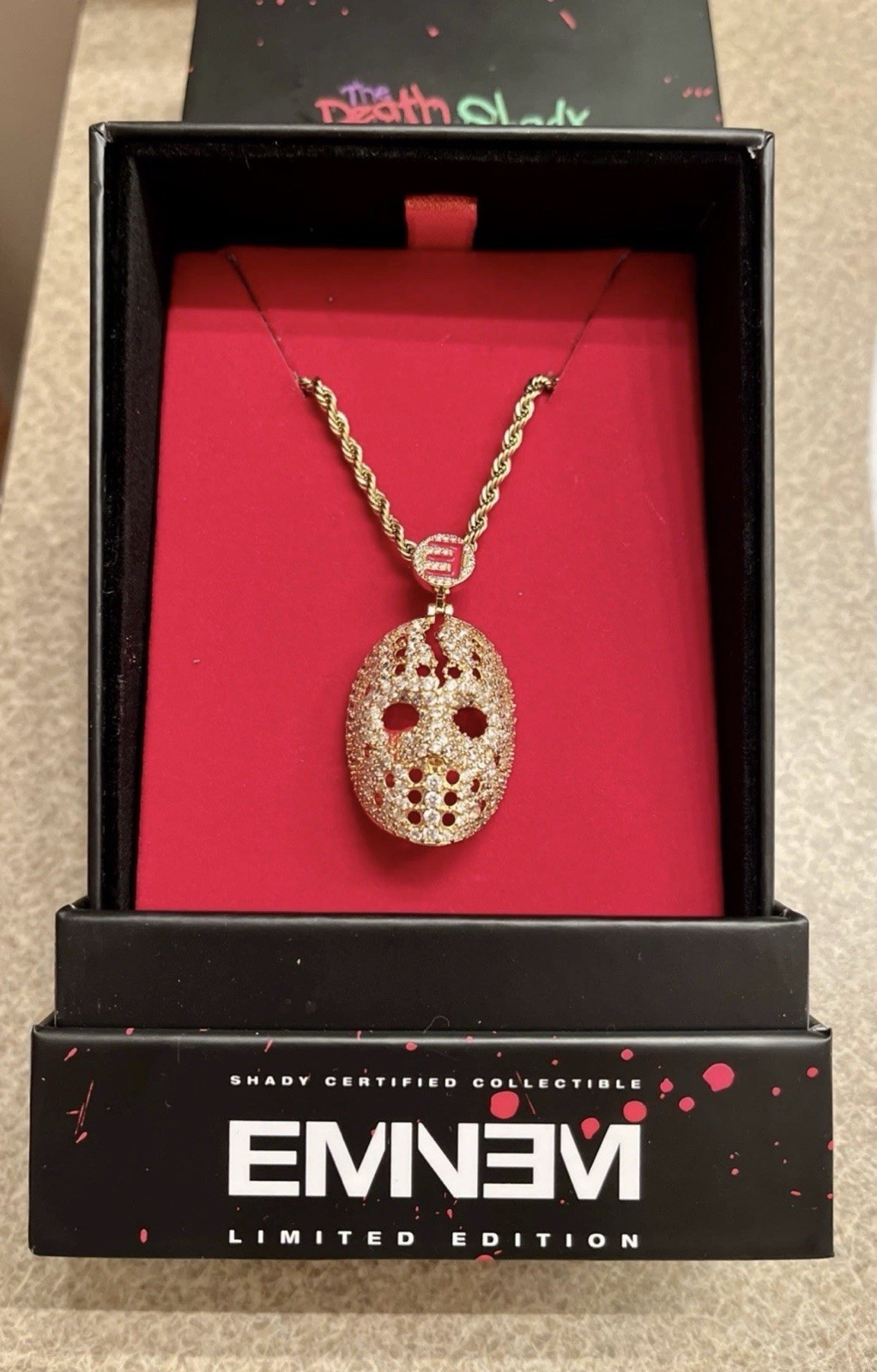 Eminem Limited Edition Gold Tone CZ Mask Pendant Rope Chain Necklace