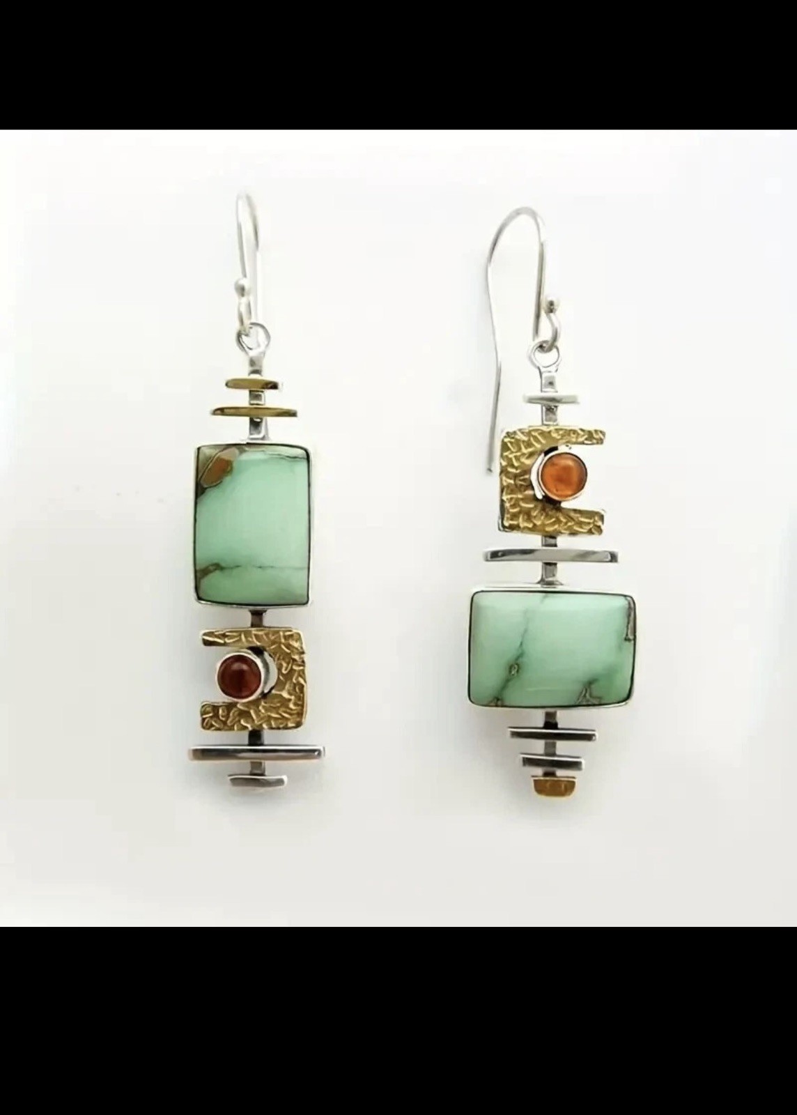 Boho Vintage Geometric Drop Hook Earrings 925 Silver Plated Synthetic Gemstone