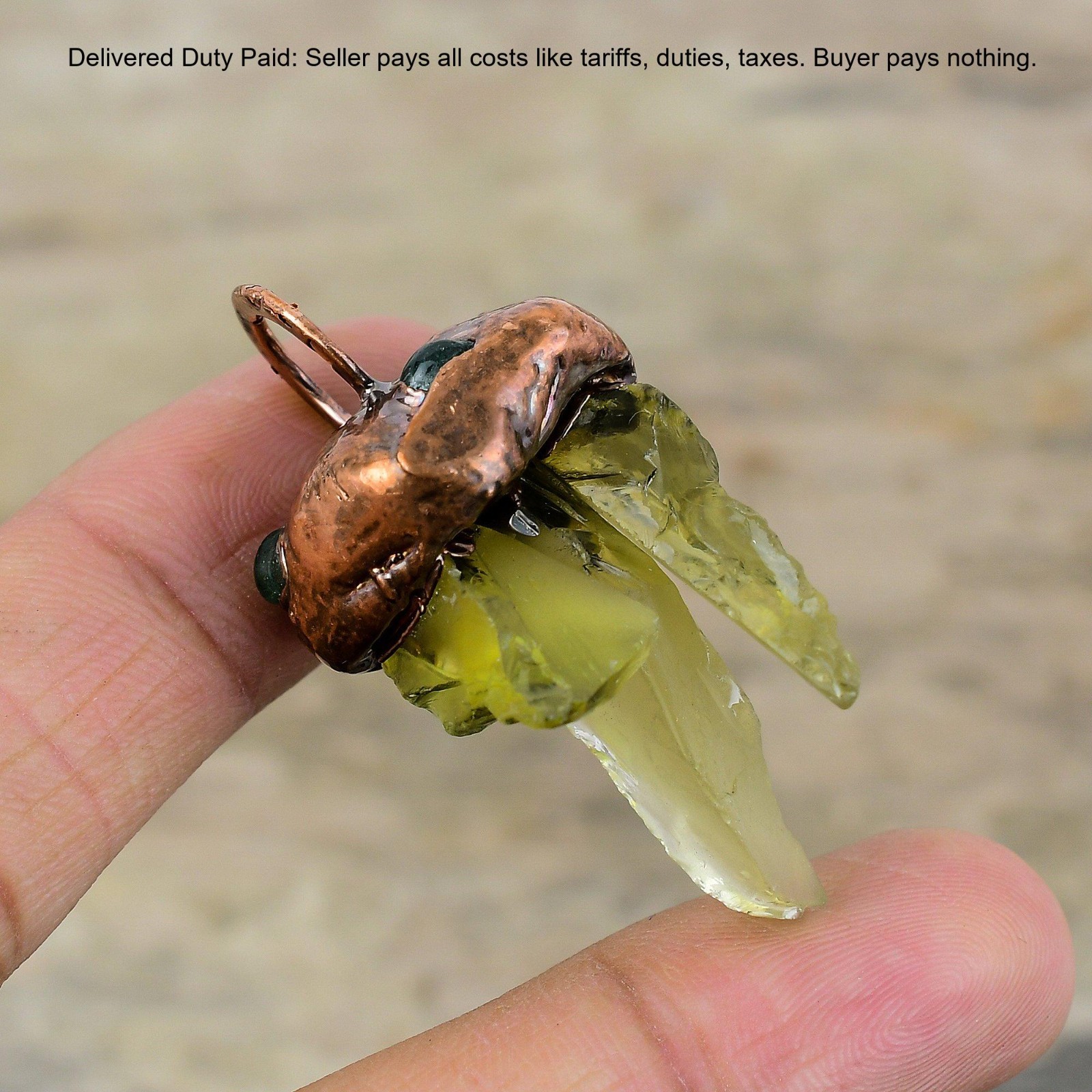 New Year Sale Copper Natural Green Amethyst Rough Electroformed Twisted Pendant