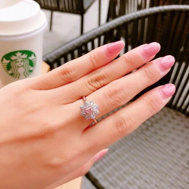 3Ct Cushion Cut Simulated Pink Diamond Engagement Ring 14K White Gold Plated