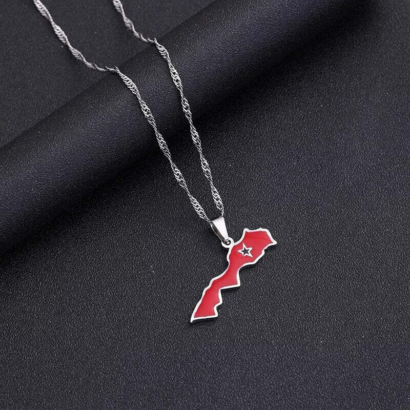 Morocco Map Flag Necklace Chain Pendant