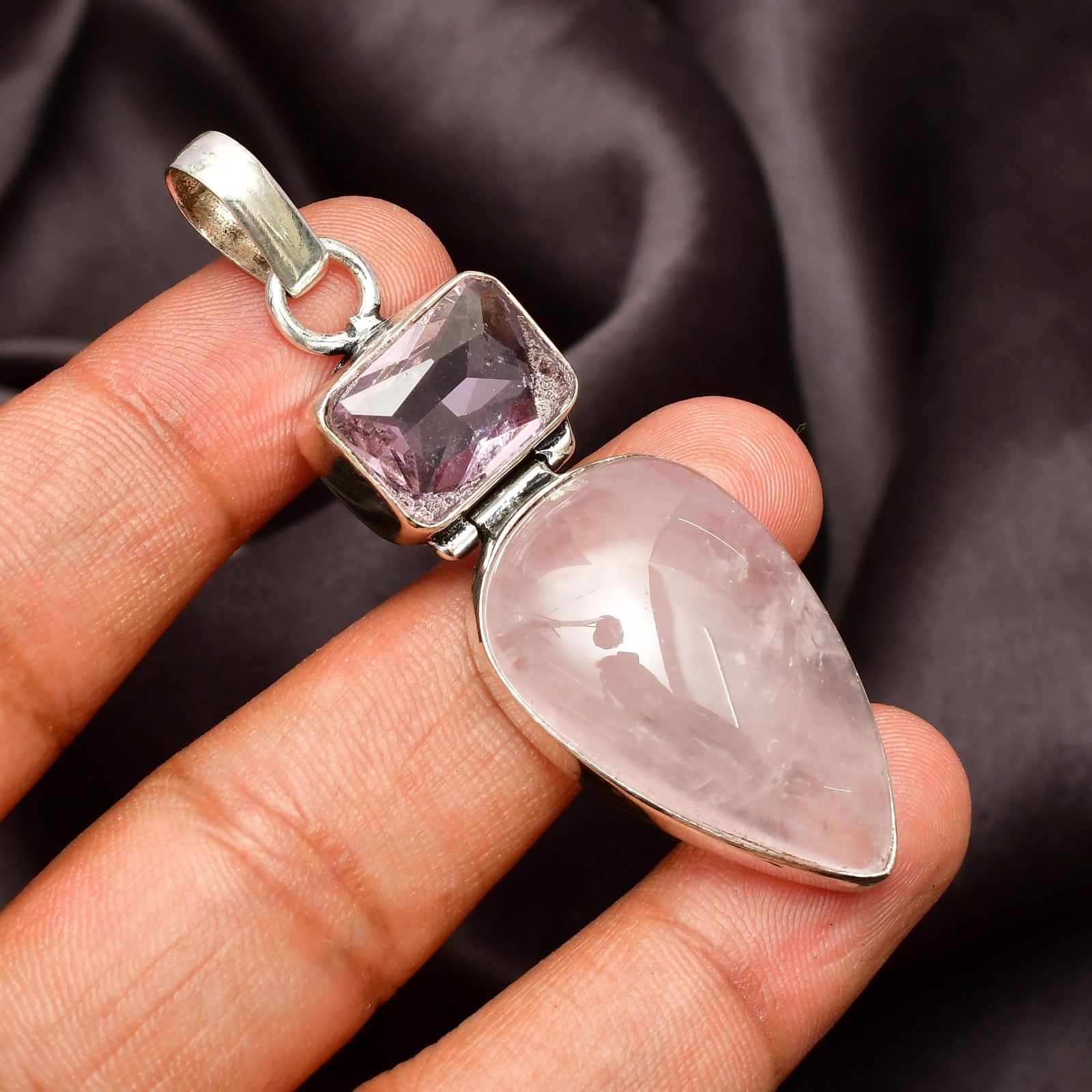 Rose Quartz Gemstone 925 Sterling Silver Handmade Pendant Jewelry Approx – 1.77″