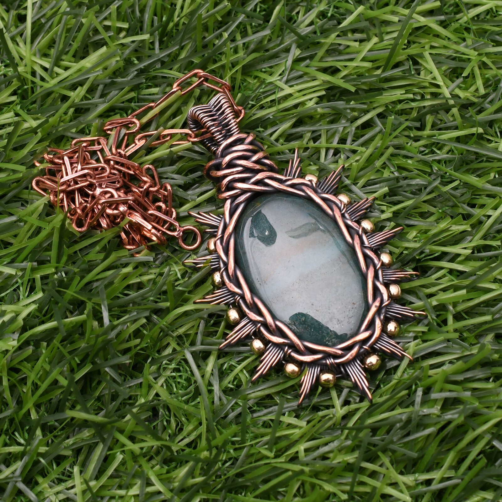 Blood Stone Gemstone Copper Wire Wrap Handmade Jewelry Pendant 2.28″