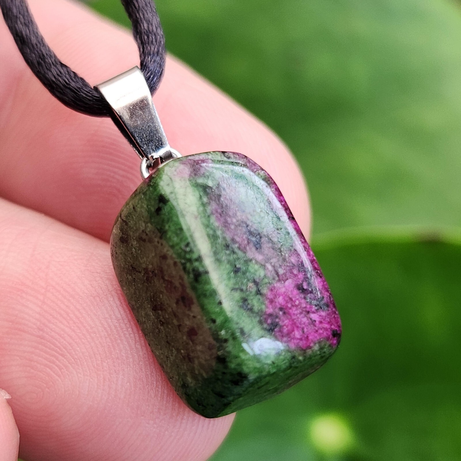Ruby Zoisite Pendant Anyolite Gemstone Healing Cord Necklace Abundance Jewellery