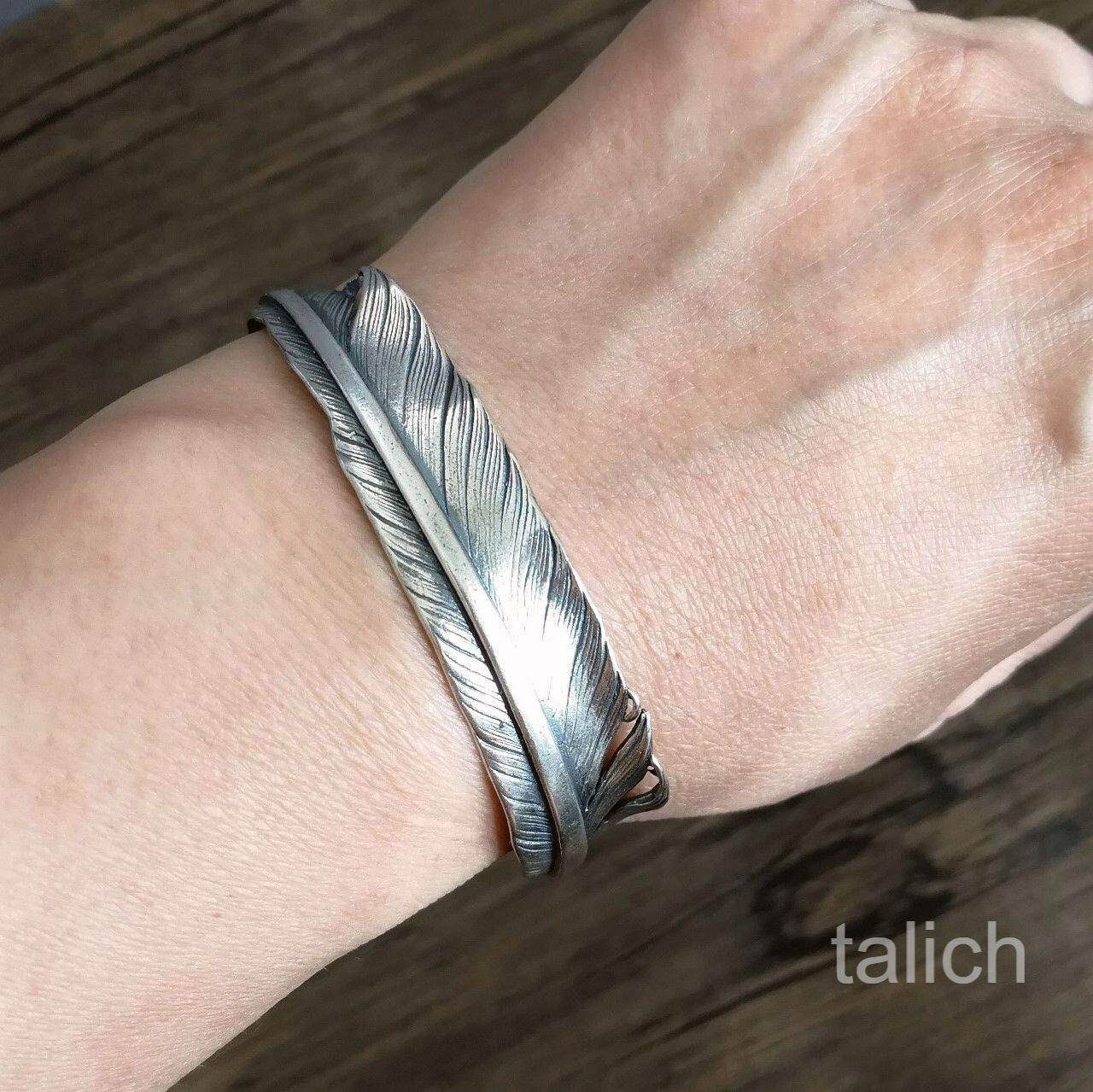 Solid 925 Sterling Silver Feather Cuff Bracelet Adjustable Unique Fine Details
