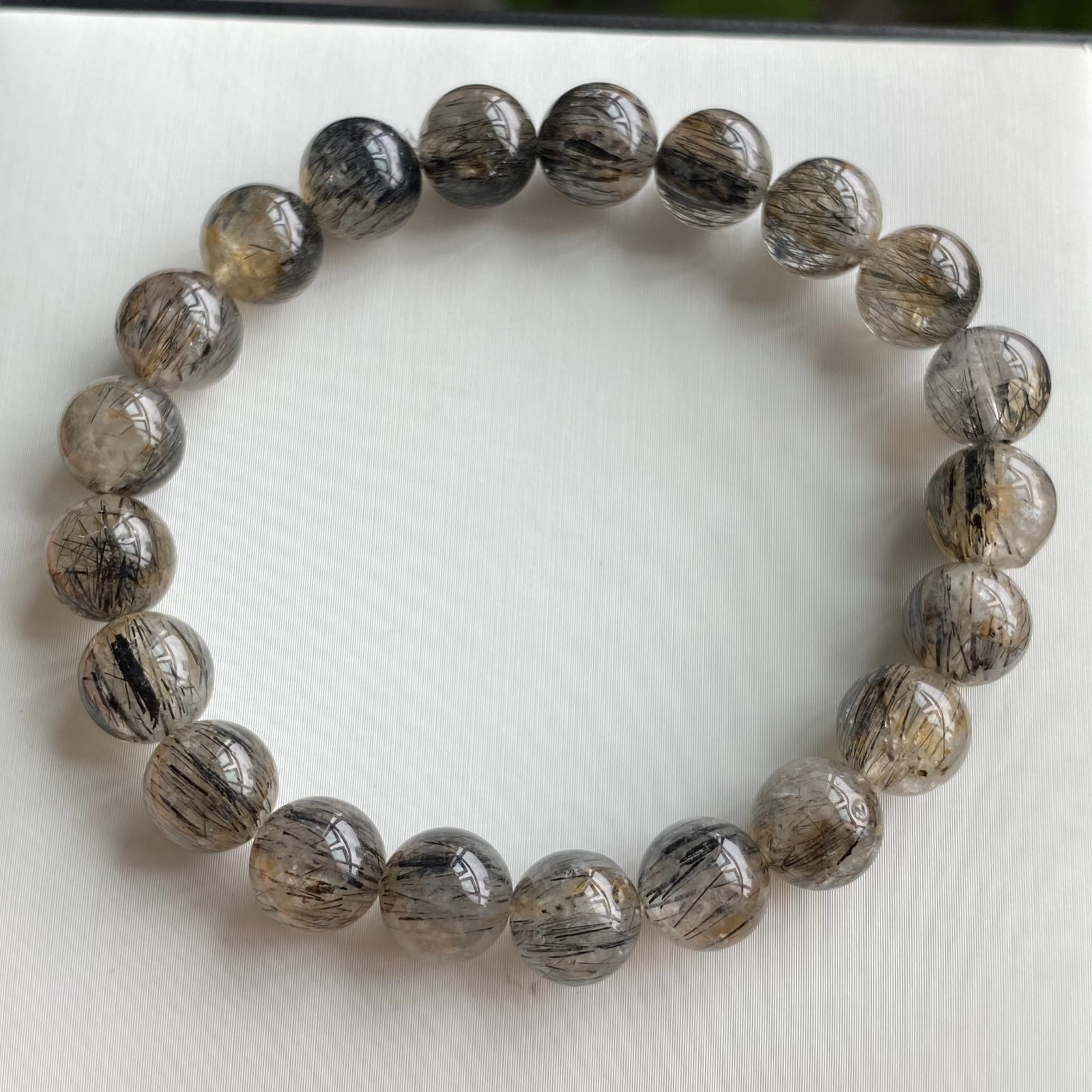 9.1mm Natural Black Rutilated Quartz Crystal Beads Bracelet 1997