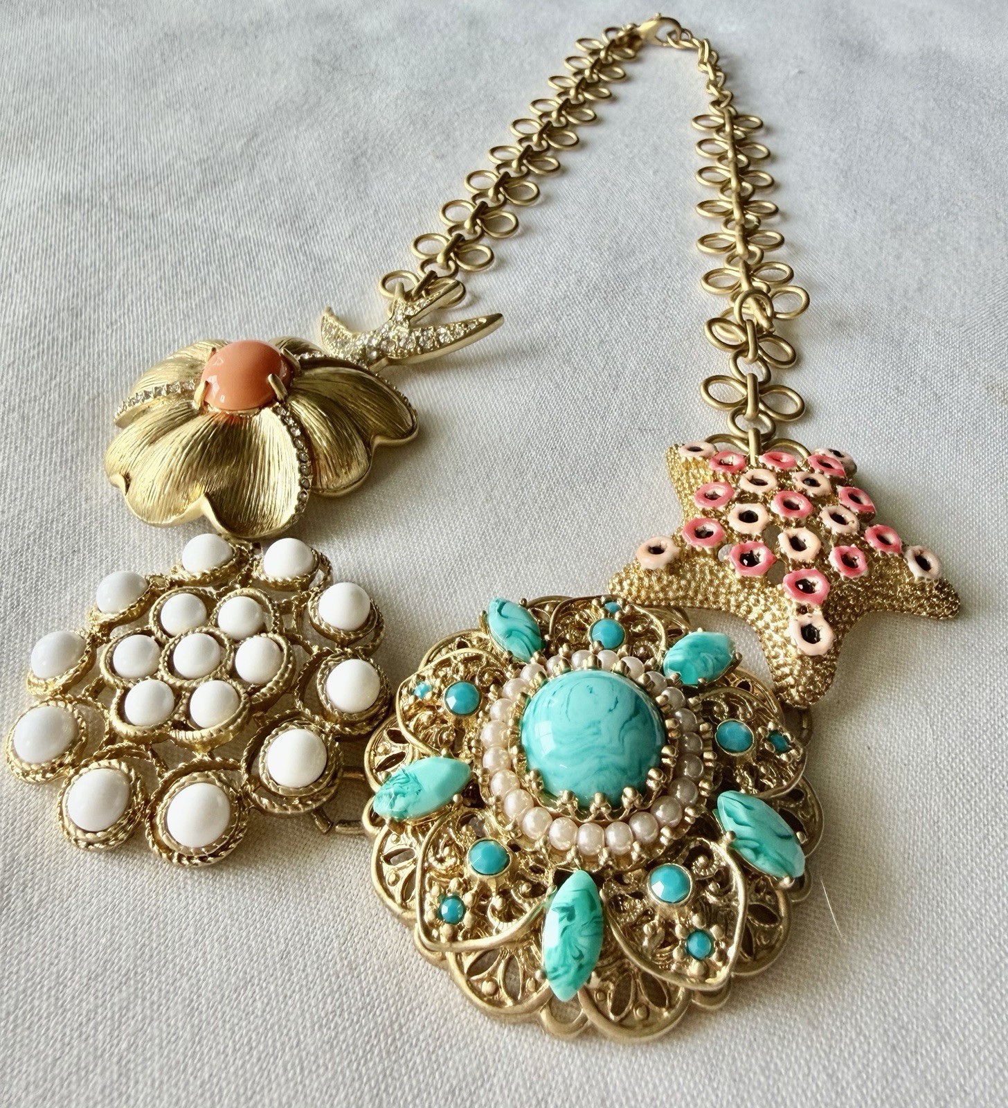 Stella & Dot Gold Tone Bird Of Paradise Retired Chunky Statement Necklace 117g