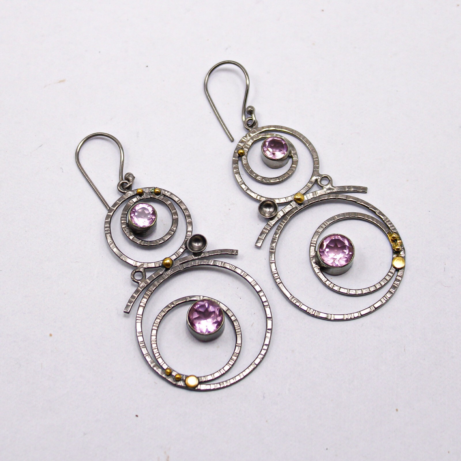 Morganite Drop/Dangle Earrings Handcrafted Black Ruthenium Ethnic Gift 2.86″