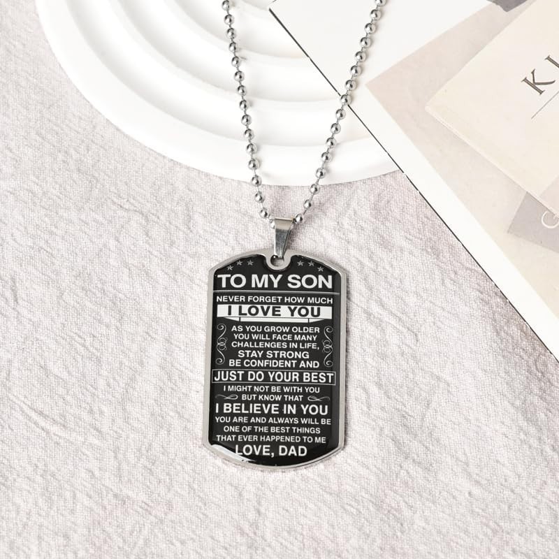Inspirational Son Necklace from Dad Motivational Dog Tag Gift for Sons Boys Men