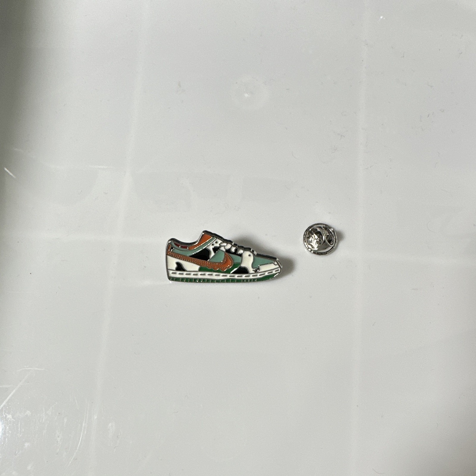 Enamel Sneaker Shoe Lapel Pin, Multicolor Green White Orange Black, Clutch Back