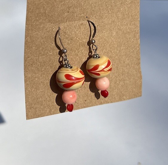 Donna Dressler Sterling Earring Set 925 Pink Stone Ceramic Beads Rare *read*