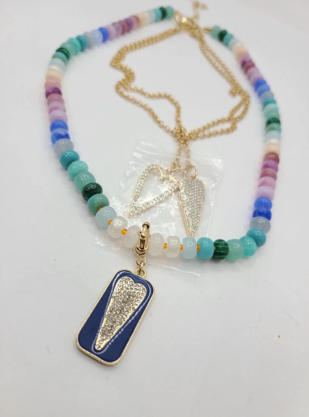 Park Lane SUNSET 3 In 1 Goldtone Necklace Jade Amazonite Malachite CZ Pave Heart