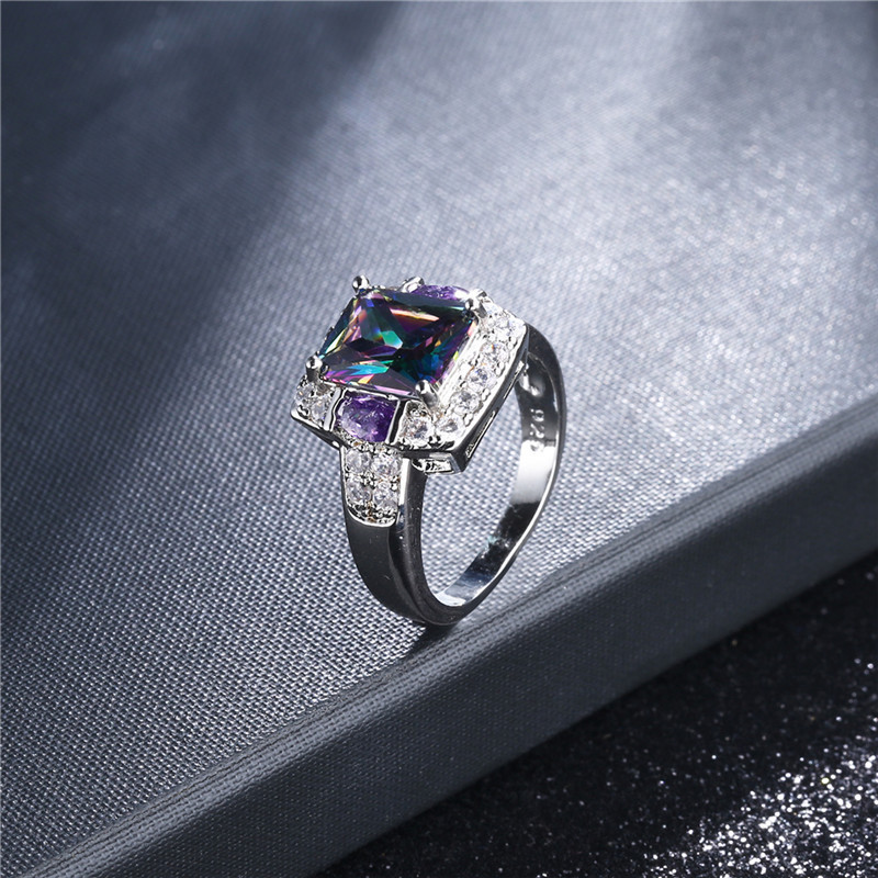 Xmas Multi Natural Amethyst Mystic Topaz AAA Zircone Platinum Plated Ring 7 8 9
