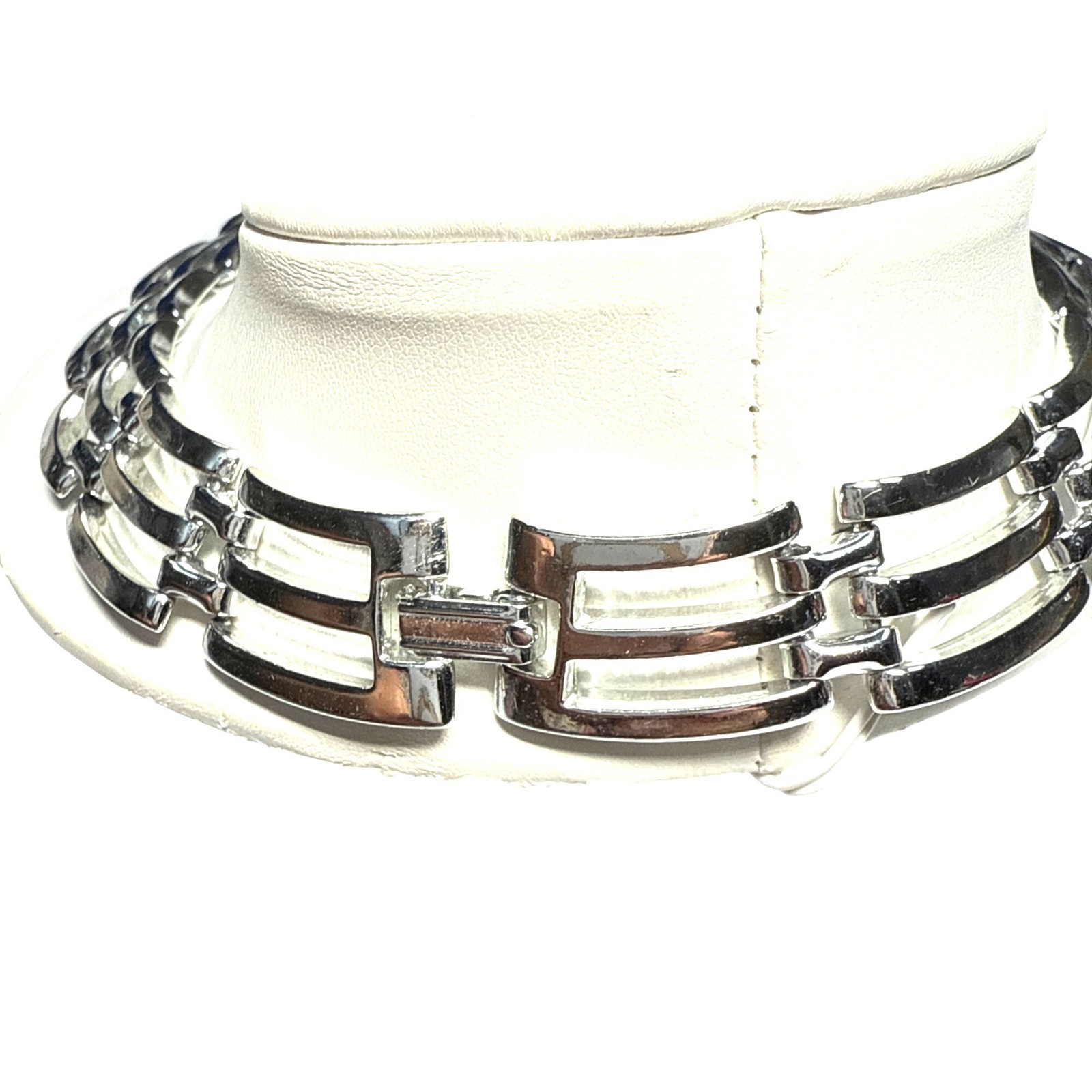 Geometric Link Necklace Silvertone Statement Chain Chunky Modern Jewelry