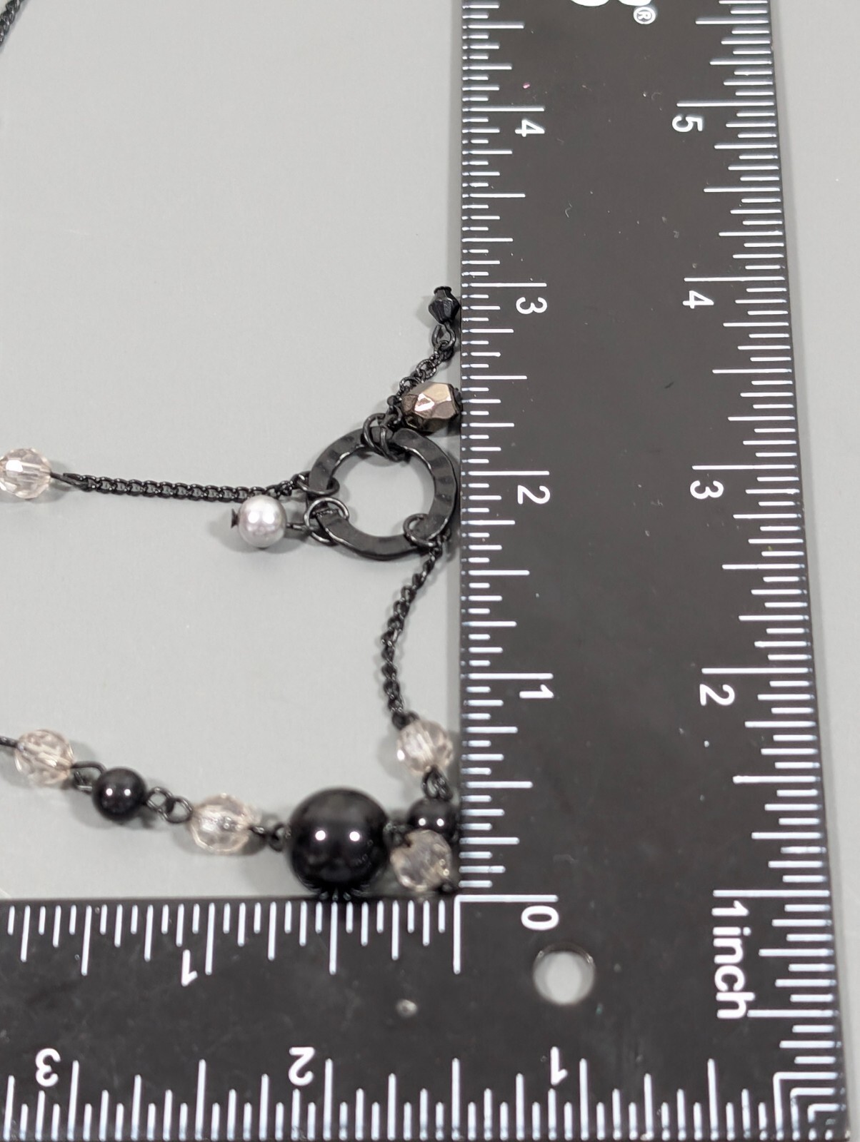 Black Beaded Chain Link Gray Long Charm Necklace Dark Gothic Western 34 inch