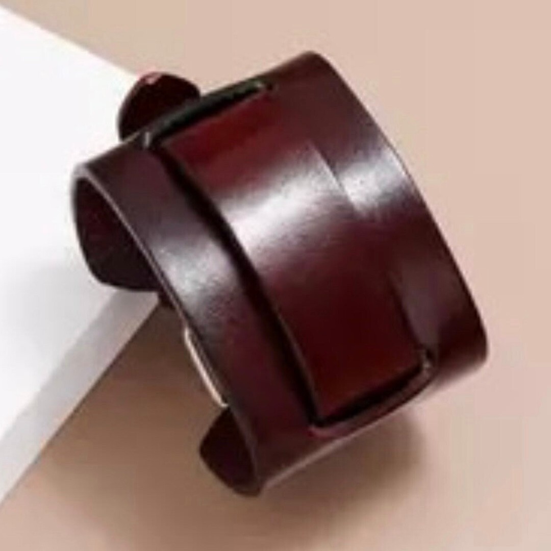 Wide Smooth Wrap Layer Leather Punk Bangle Watch Bracelet in Black or Brown