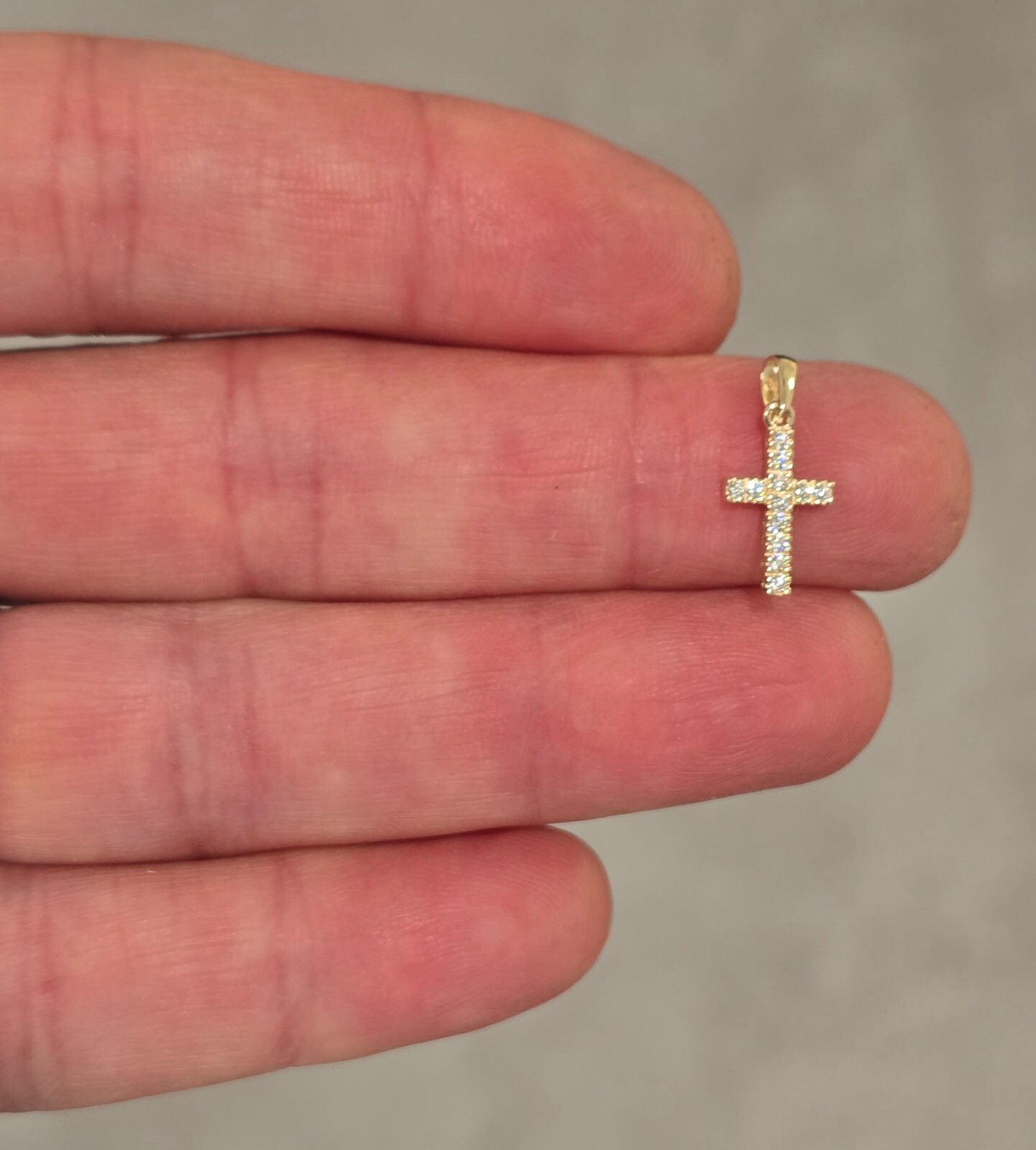 14k Solid Yellow Gold Small Cross With White CZ Stone 8×14 mm