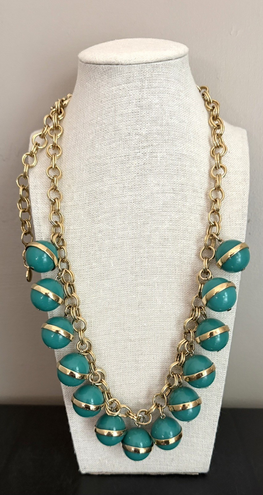 J Crew Statement Green Lucite Bauble /Gold Tone Necklace~Signed