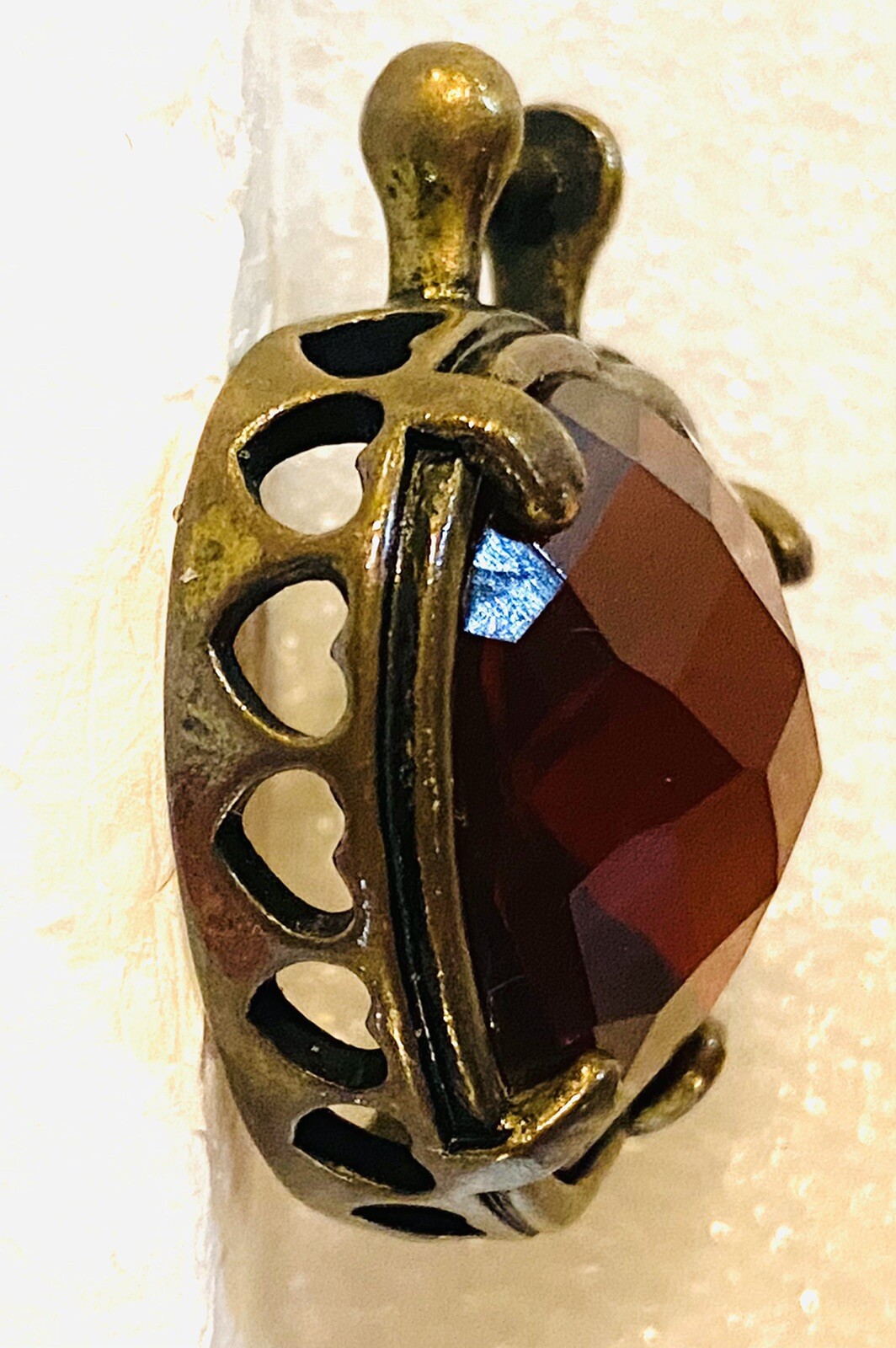 Amber colored Glass Stone Antique Pendant Cutout Hearts Edge