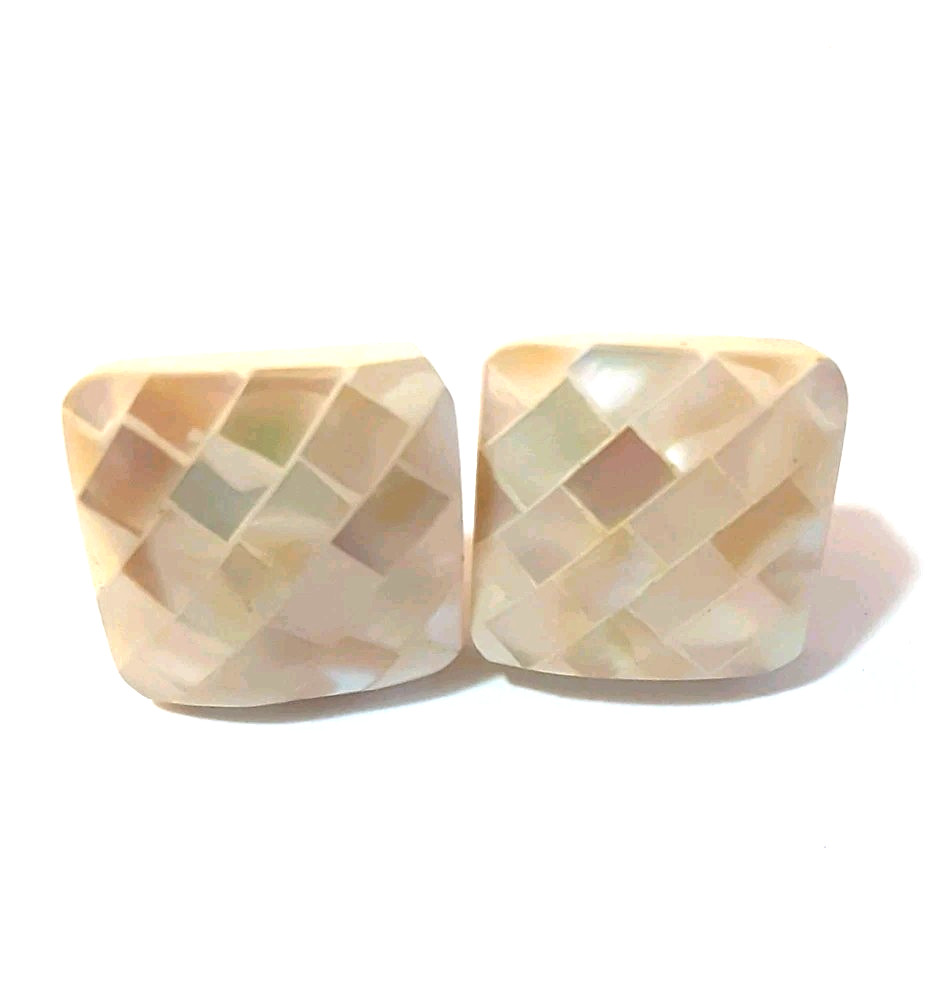 Mosaic Mother Of Pearl Shell Inlaid Stud Earrings .75 Square