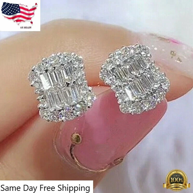 Romantic Cubic Zircon Jewelry Women Silver Plated Stud Earring Gift A Pair