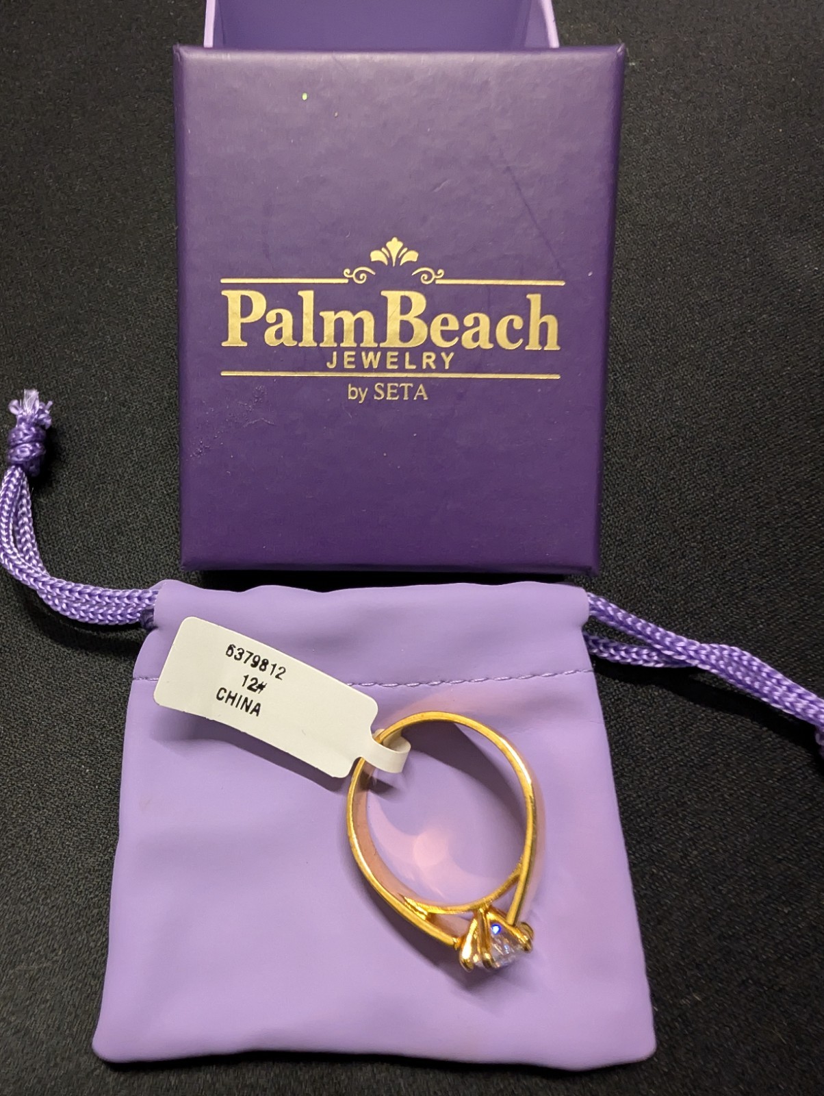 PalmBeach Jewelry Yellow Gold Marquise Clear Solitaire Cocktail Ring Size 12