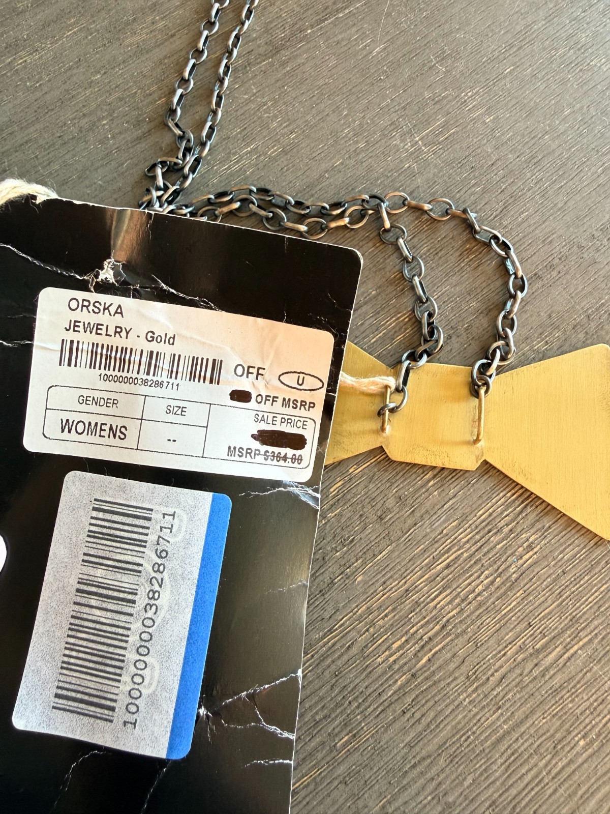 Long Orska Gold-Tone Bow Tie Statement Pandant w Chain Necklace MSRP $364
