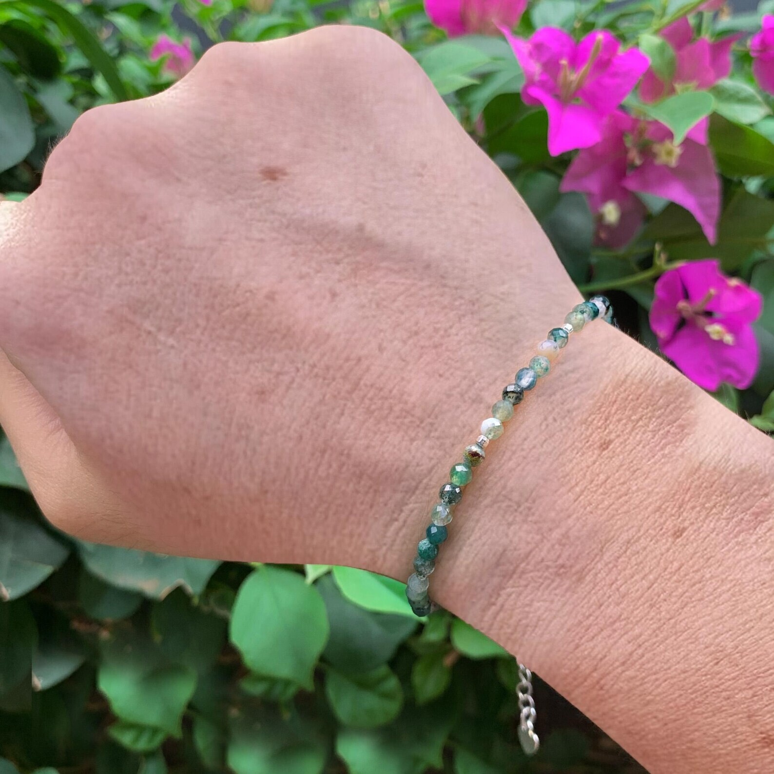 Delicate 3mm Moss Agate Minimalist Lucky Energy Bracelet Perfect Gift For Family