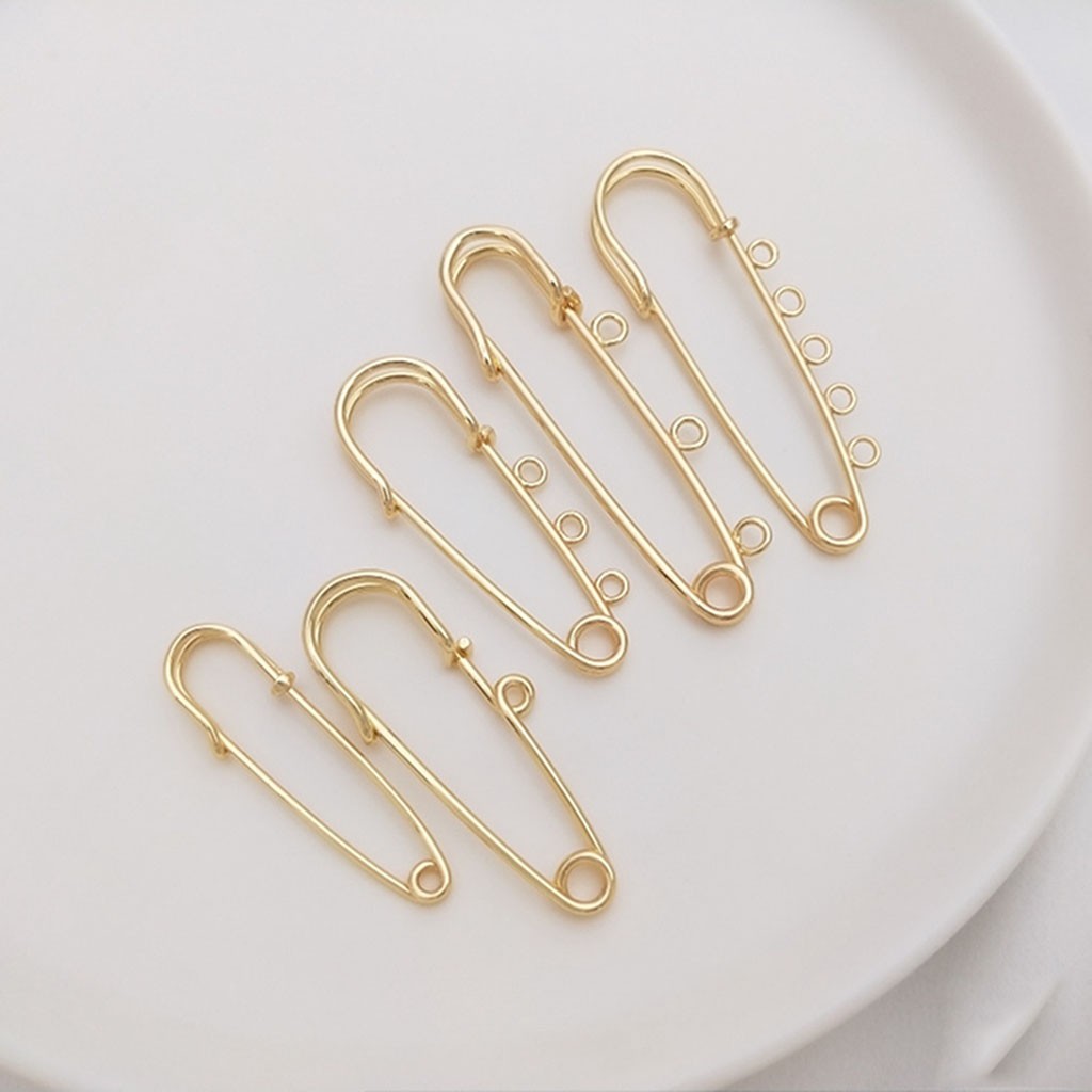 2PCS 18K Gold Plated 55mm Brooch Clip Pin Findings, 5 Loops Safety Pins GJY08