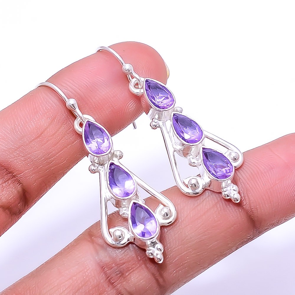 Tanzanite Multi Collet 925 Sterling Silver Earring 1.95″ E4, Christmas Gift
