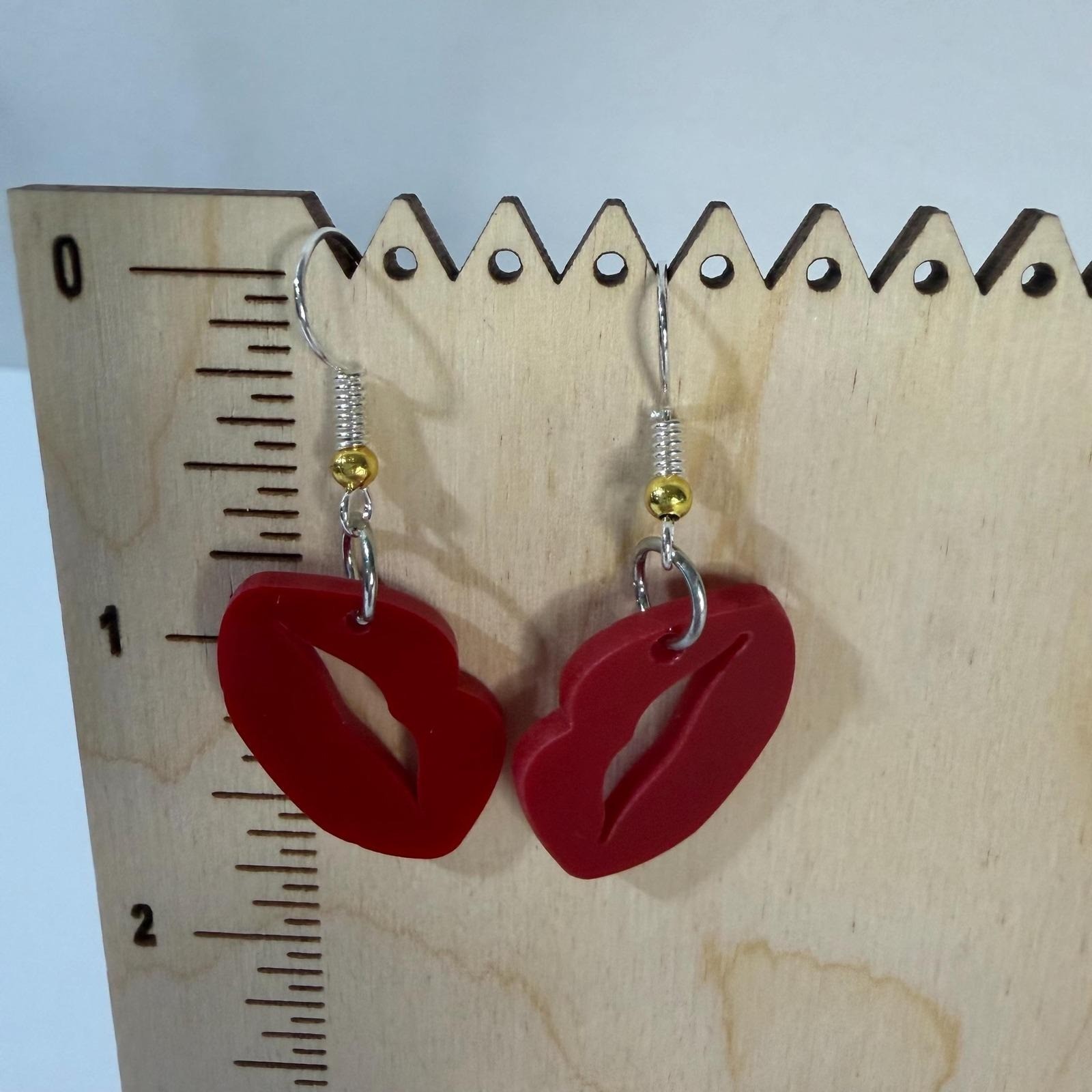 Matte Red Lips Acrylic Drop Earrings Kiss Statement Novelty Jewelry Nickel Free